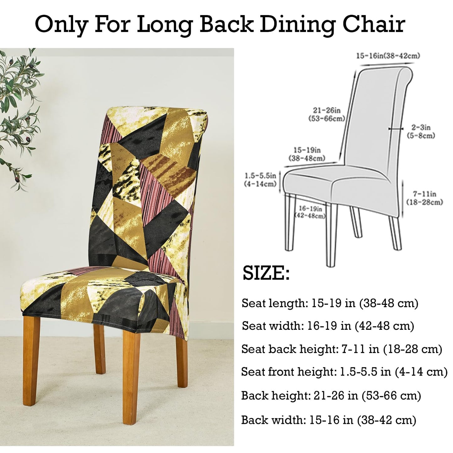 PolySpandex 140gsm High Back Dining Chair Cover Set of 1/2/4/6, Wine Abstract Geometry