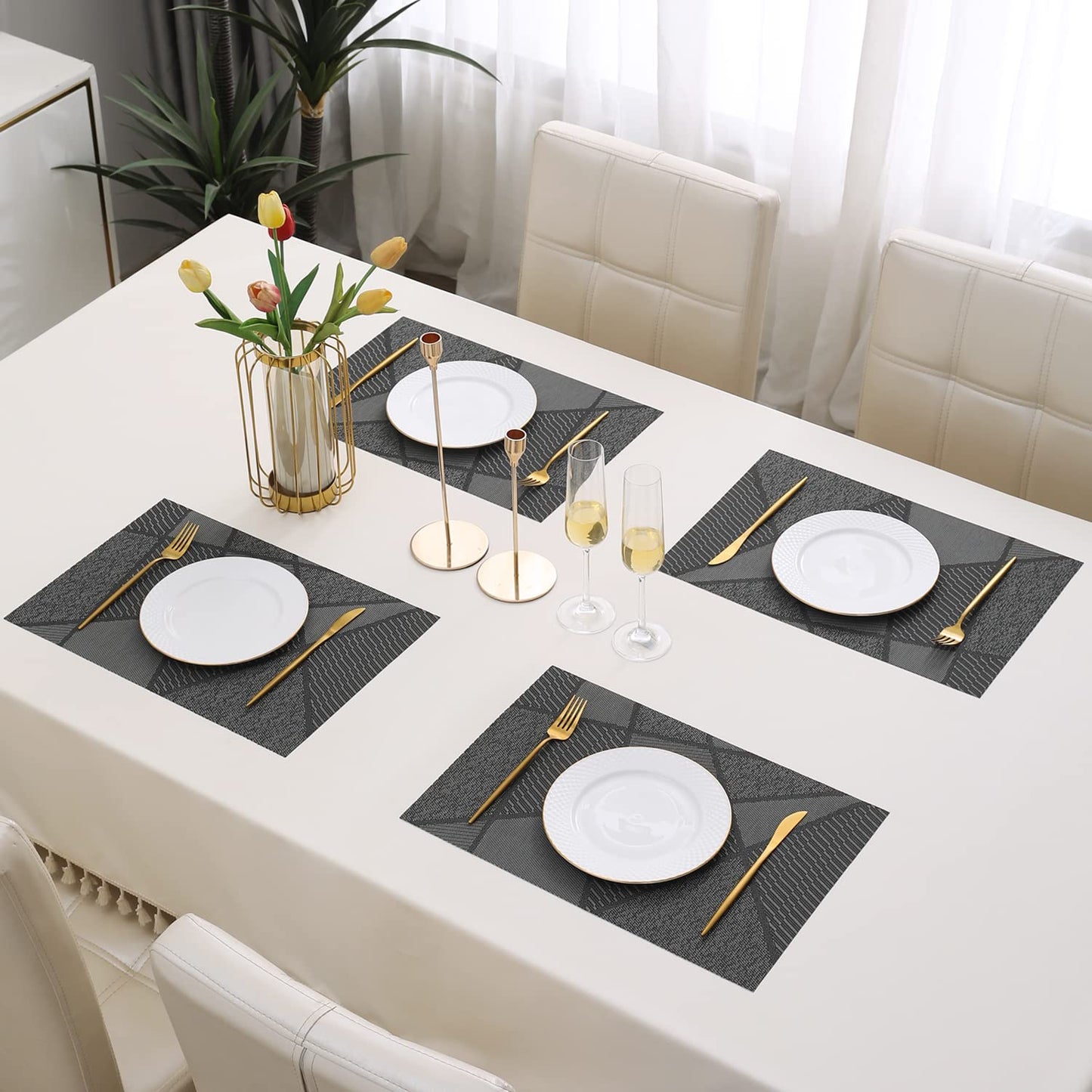 PVC Dining Table Mats, Abstract Black