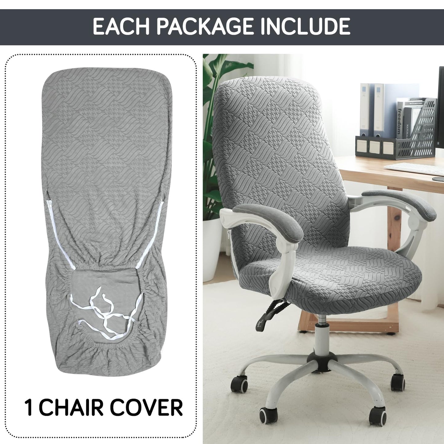 170GSM Stretchable Jacquard Office Chair Cover, Light Grey