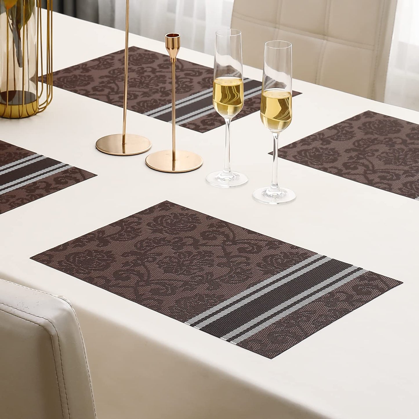 PVC Dining Table Mats, Damask Brown