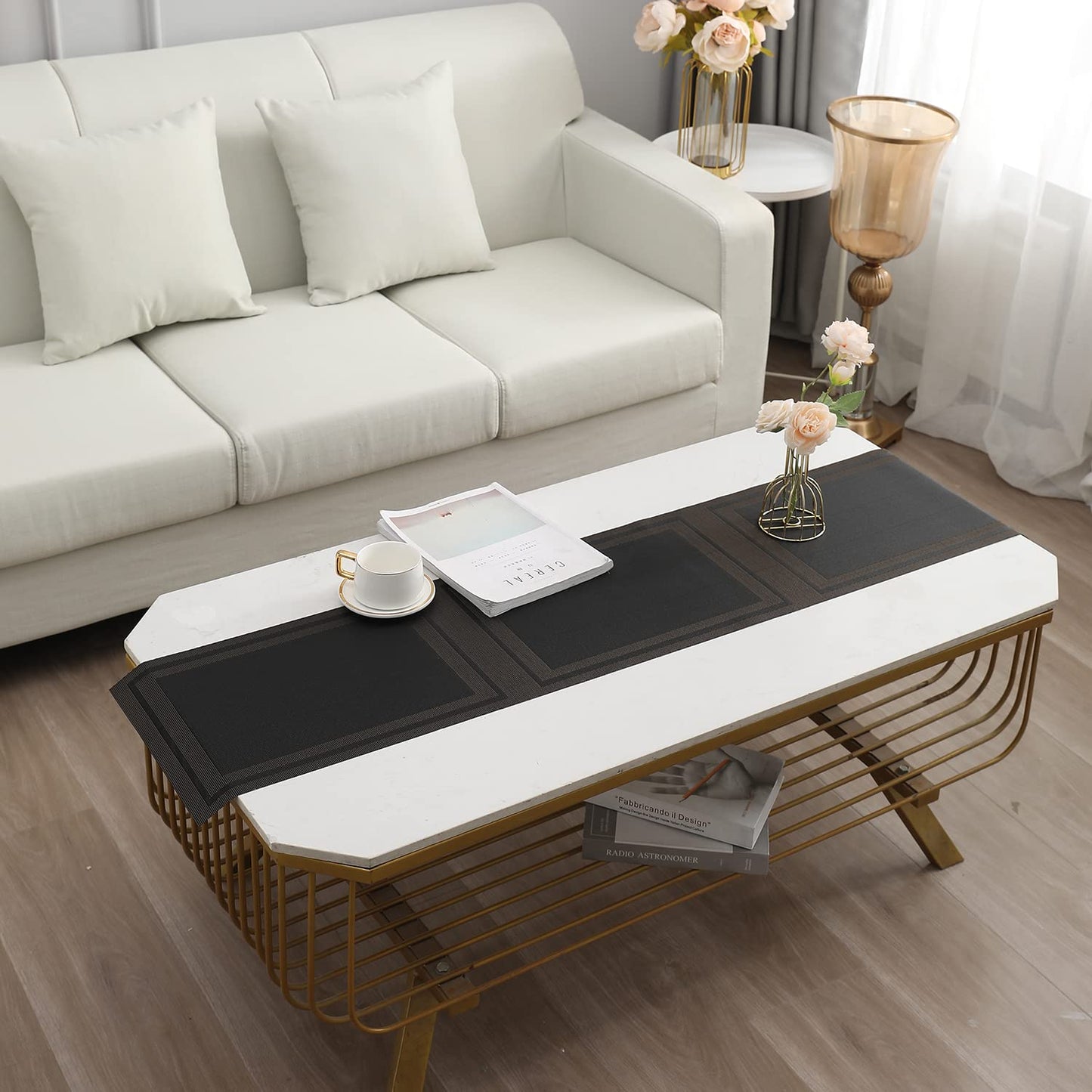 PVC Table Runner for Dinner and Coffee Table, Charcoal Black