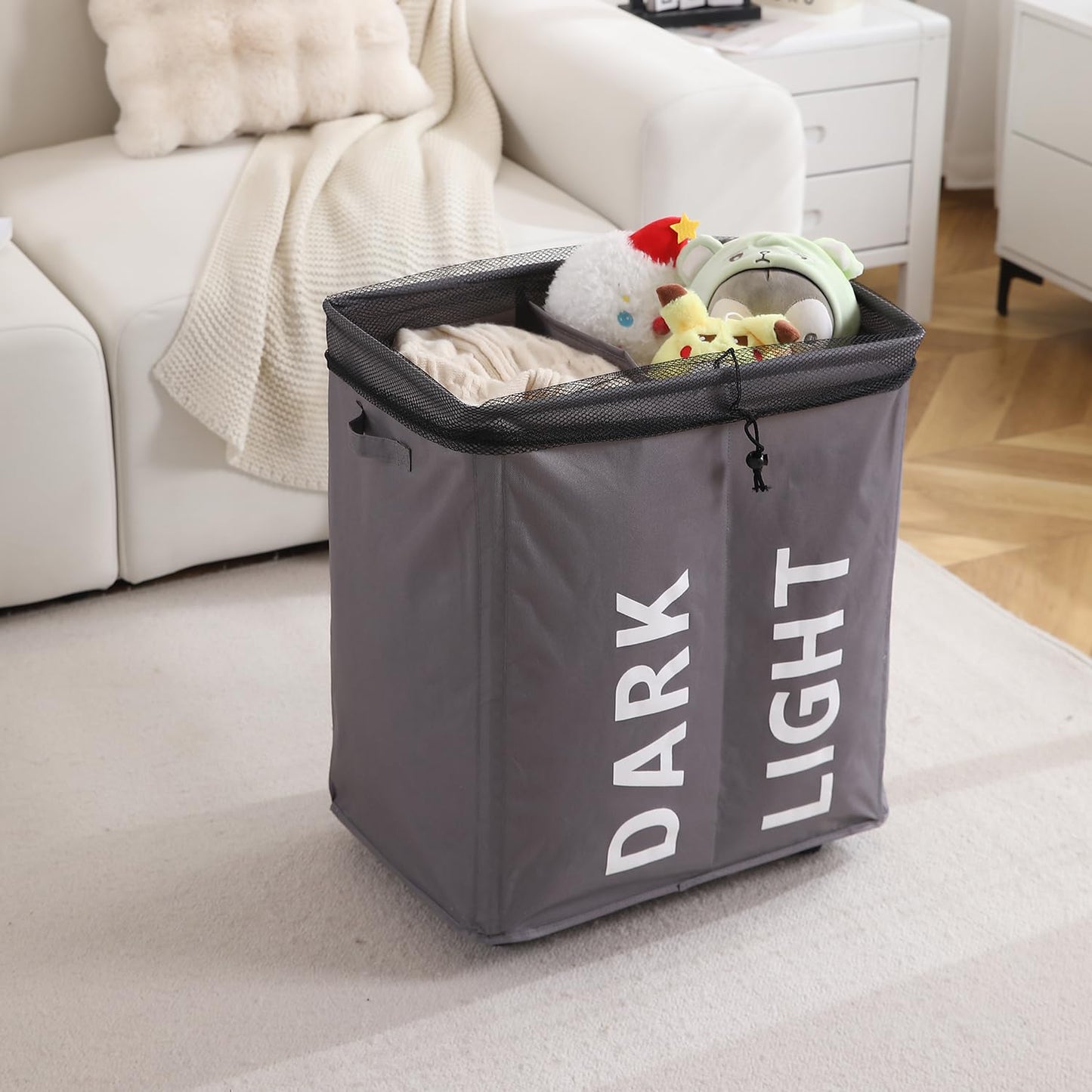Large Laundry Basket Foldable Hamper With Wheels, Grey