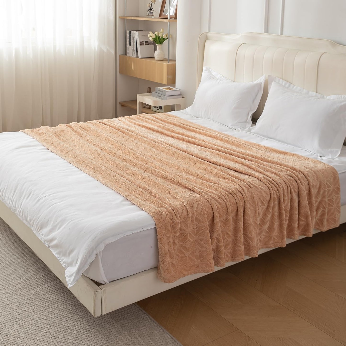 Buy Beige Colour Soft Double Bed Fleece Blanket | HOKIPO