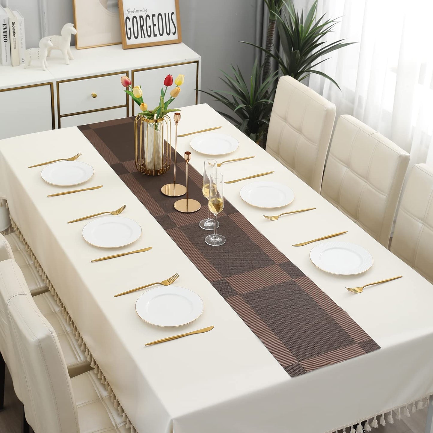 PVC Table Runner for Dinner and Coffee Table, Brown