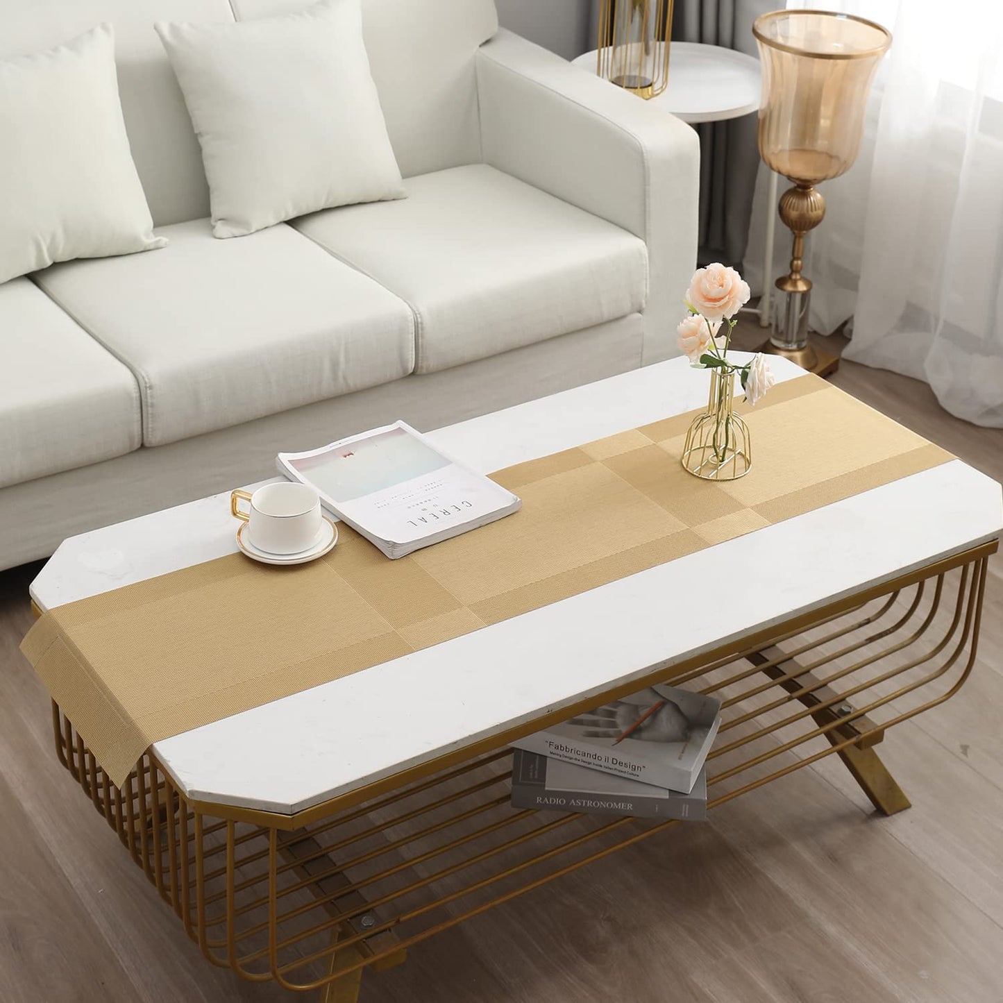 PVC Table Runner for Dinner and Coffee Table, Gold