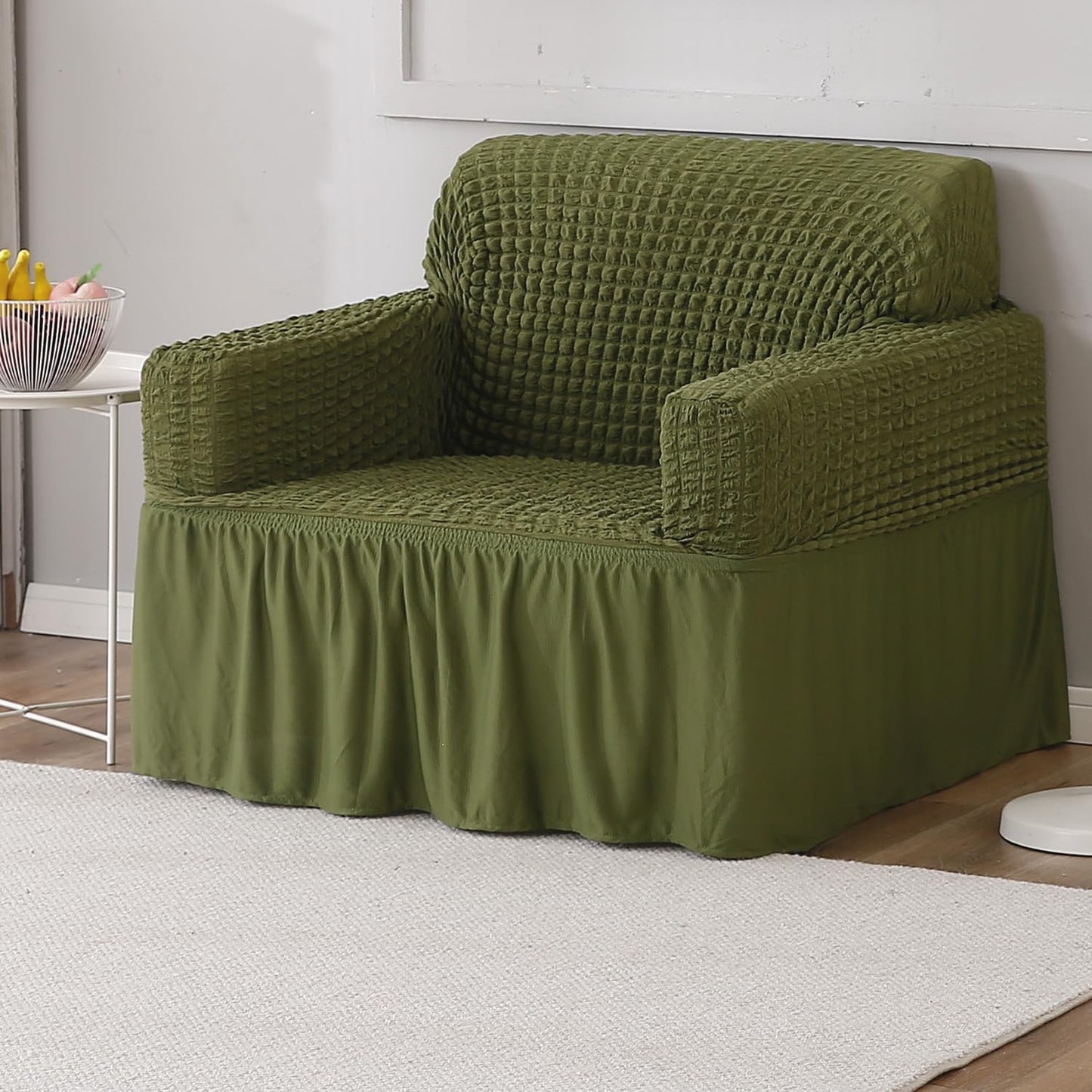 Forest Green Stretchable Turkish Bubble Frill 1 seater sofa cover