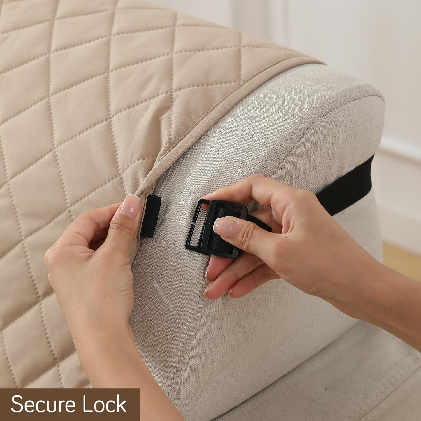 Beige Colour Quilted Waterproof Sofa Cover with Secure Lock
