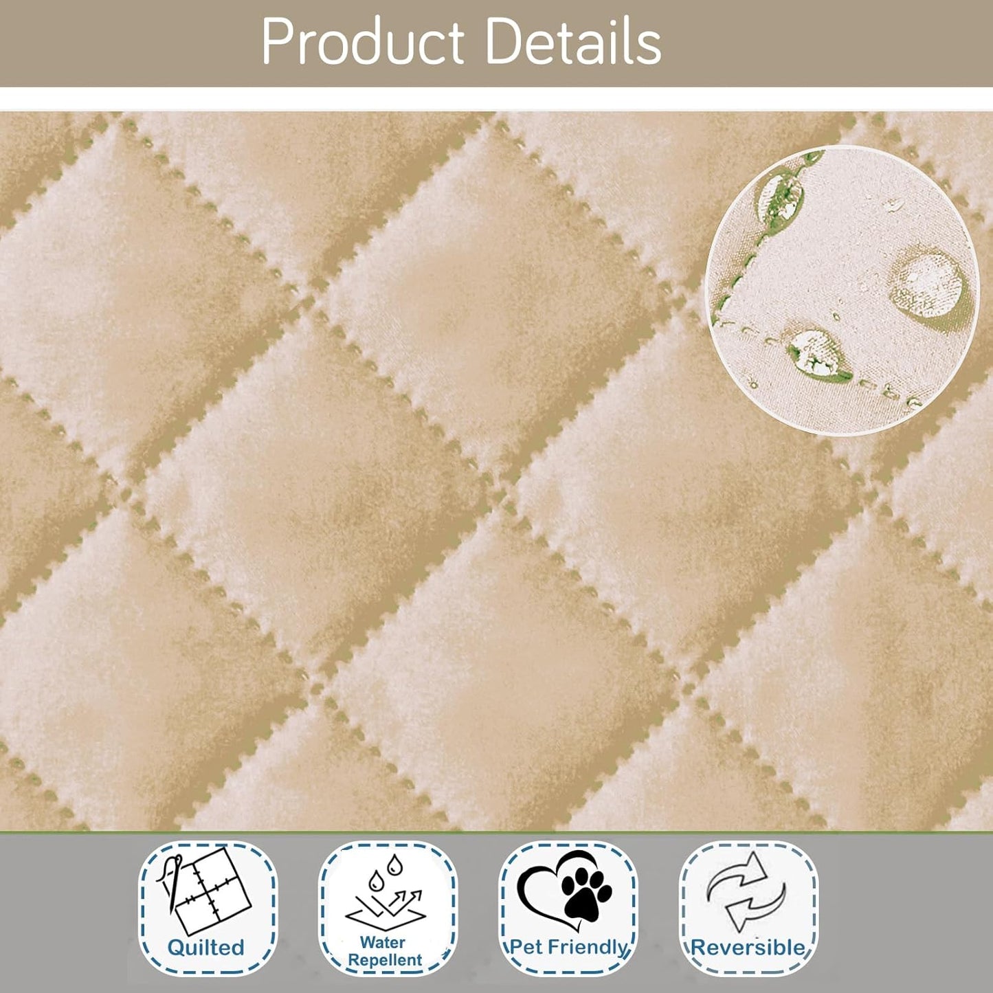 HOKIPO Quilted Reversible One Piece L Shape 4/5/6 Seater Sofa Cover Mat, Beige