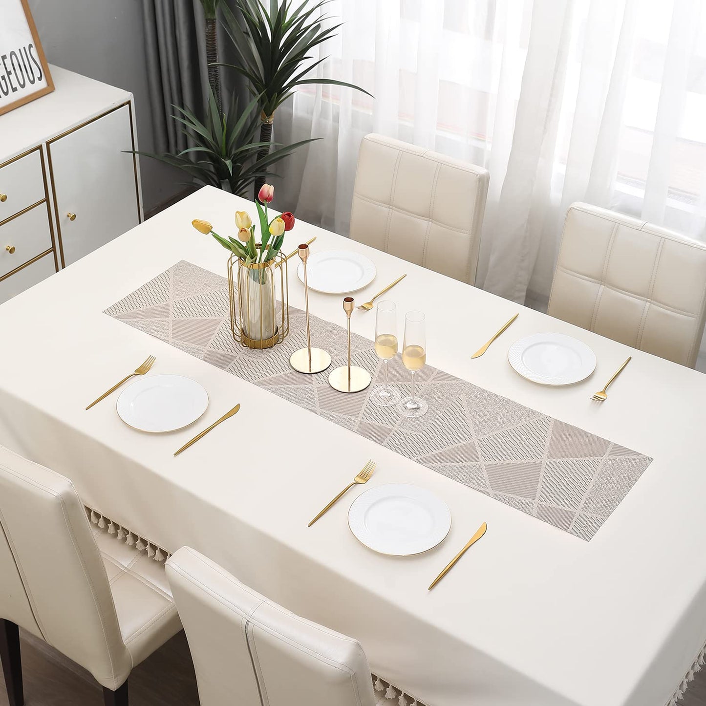 PVC Table Runner, Abstract Beige