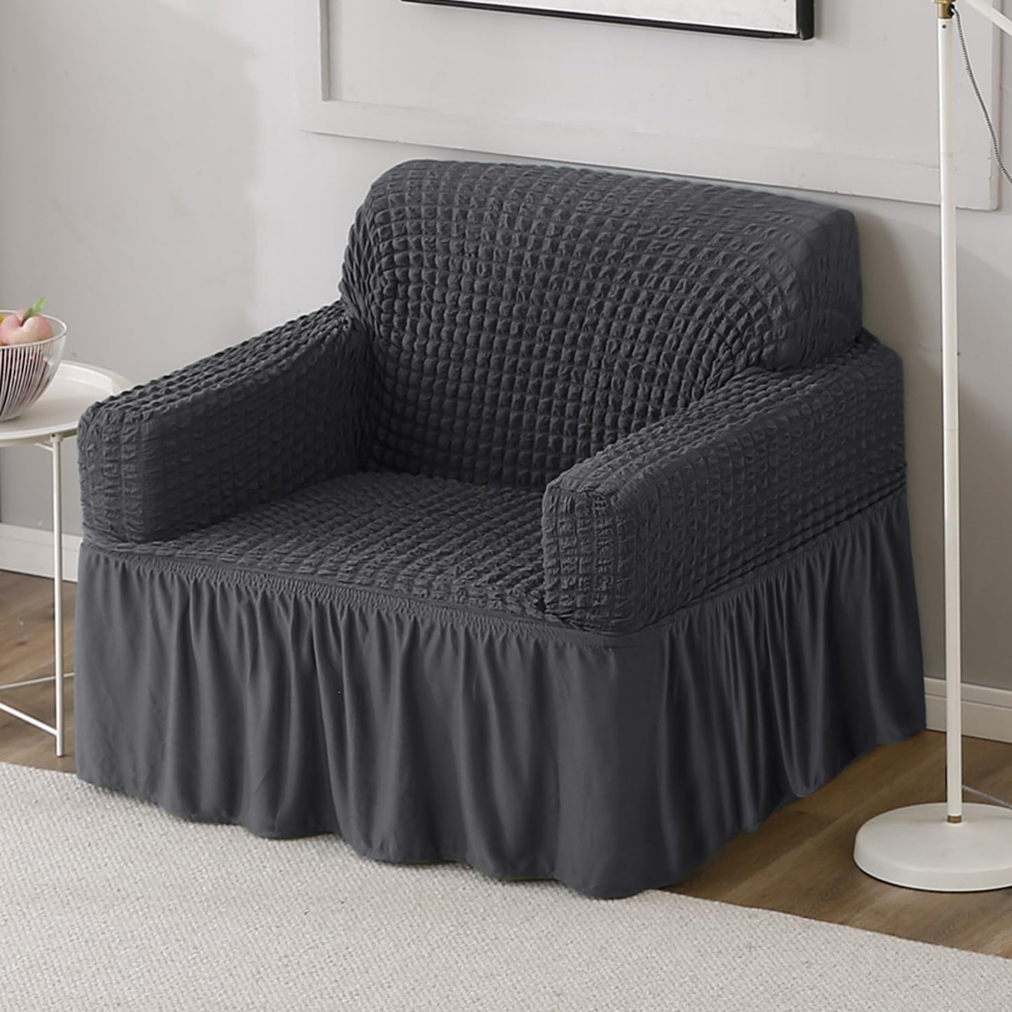 Anchor Grey Single seater Elastic Turkish Bubble Frill sofa cover set