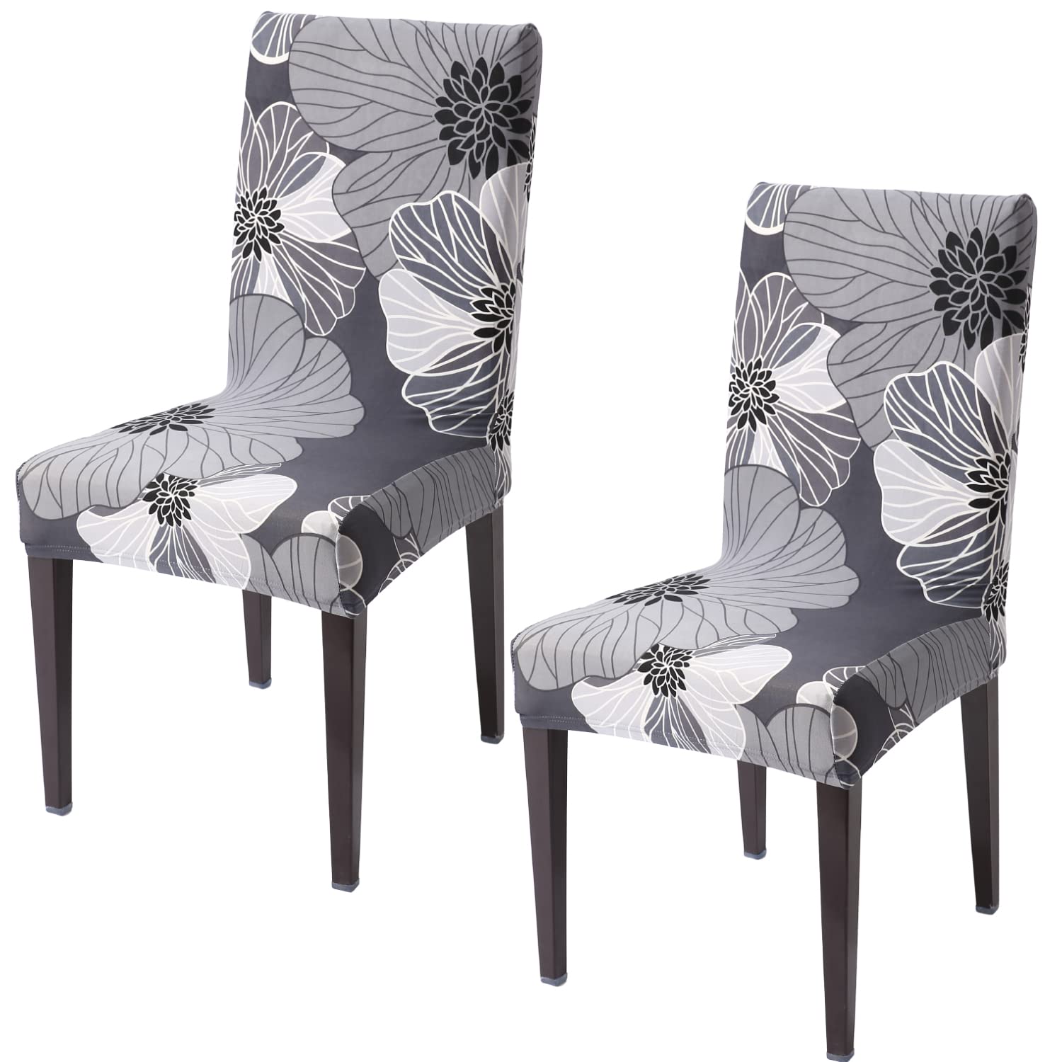 Grey Hibiscus print dining chair covers set of 2 | Hokipo
