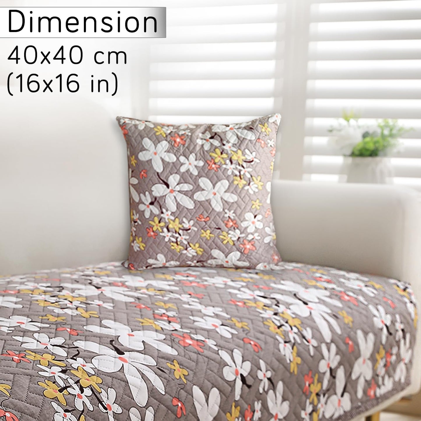 Printed Quilted Sofa Cushion Cover Pack of 2, Pastel Brown Sandwort Flower