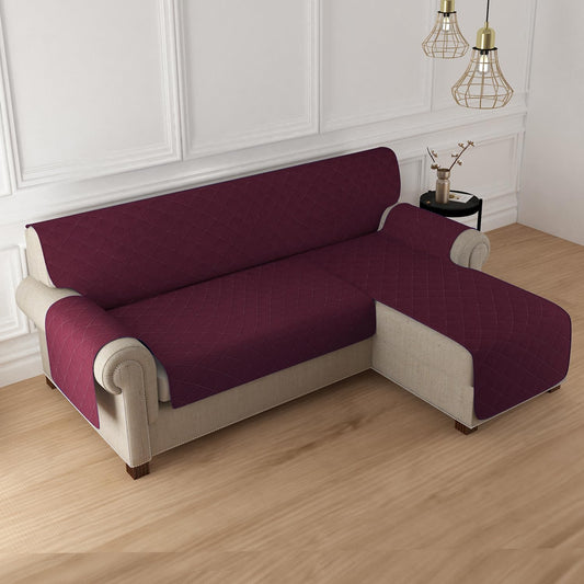 Quilted Reversible One Piece L Shape 4/5/6 Seater Sofa Cover Mat, Burgundy