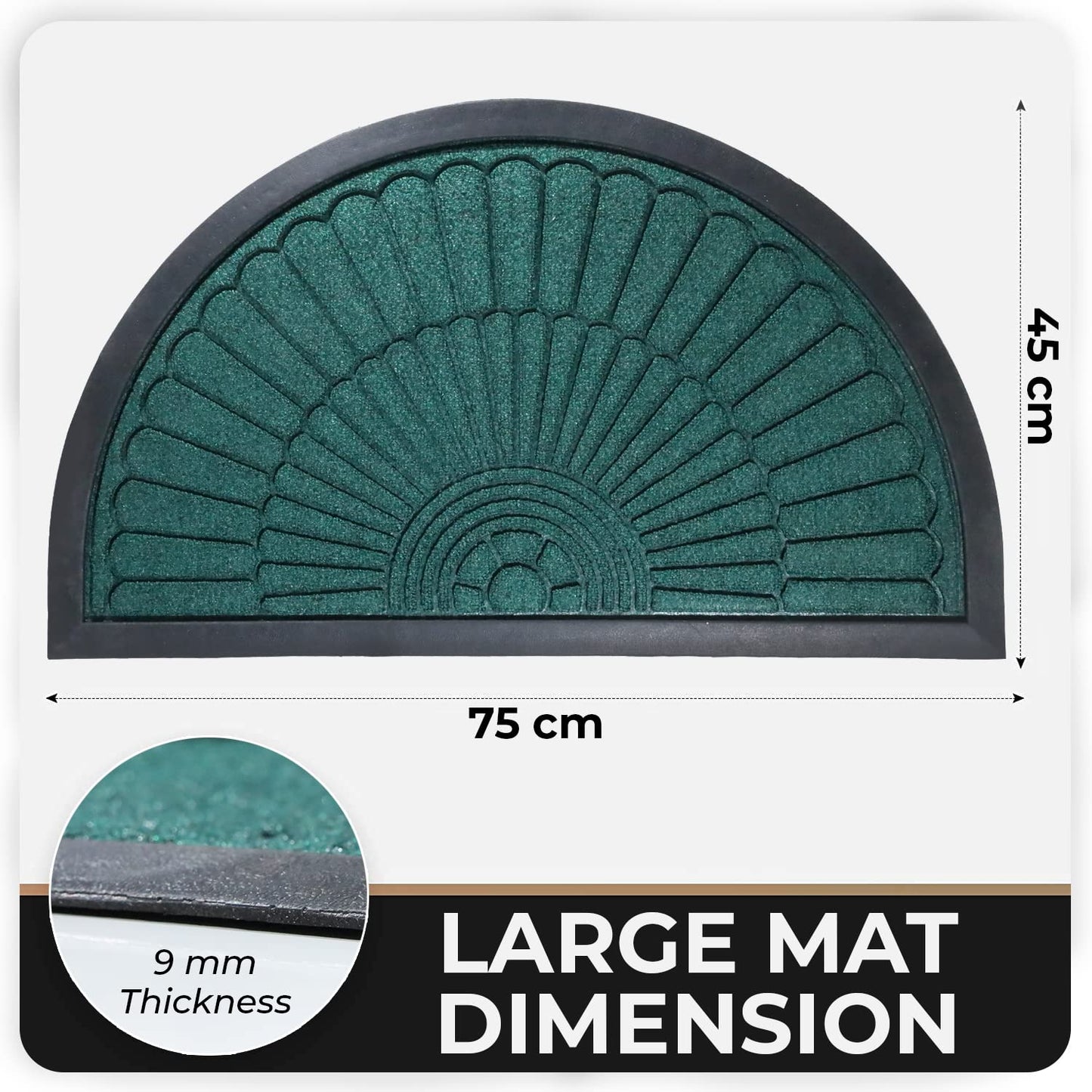 45X75cm Polypropylene Outdoor mat Half Circle Pattern for Entrance Doormat, Welcome mat, Green