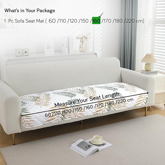 Quilted, Waterproof and Anti-Slip Sofa Cover Mat, Palm Leaves Forest Green