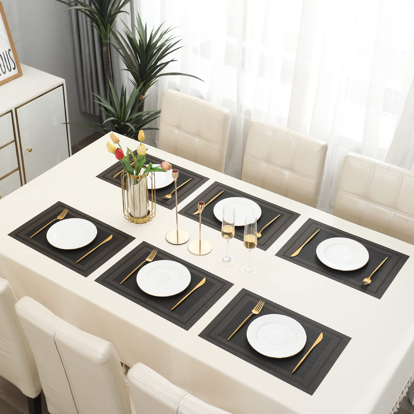 PVC Dining Table Mats, Charcoal Black