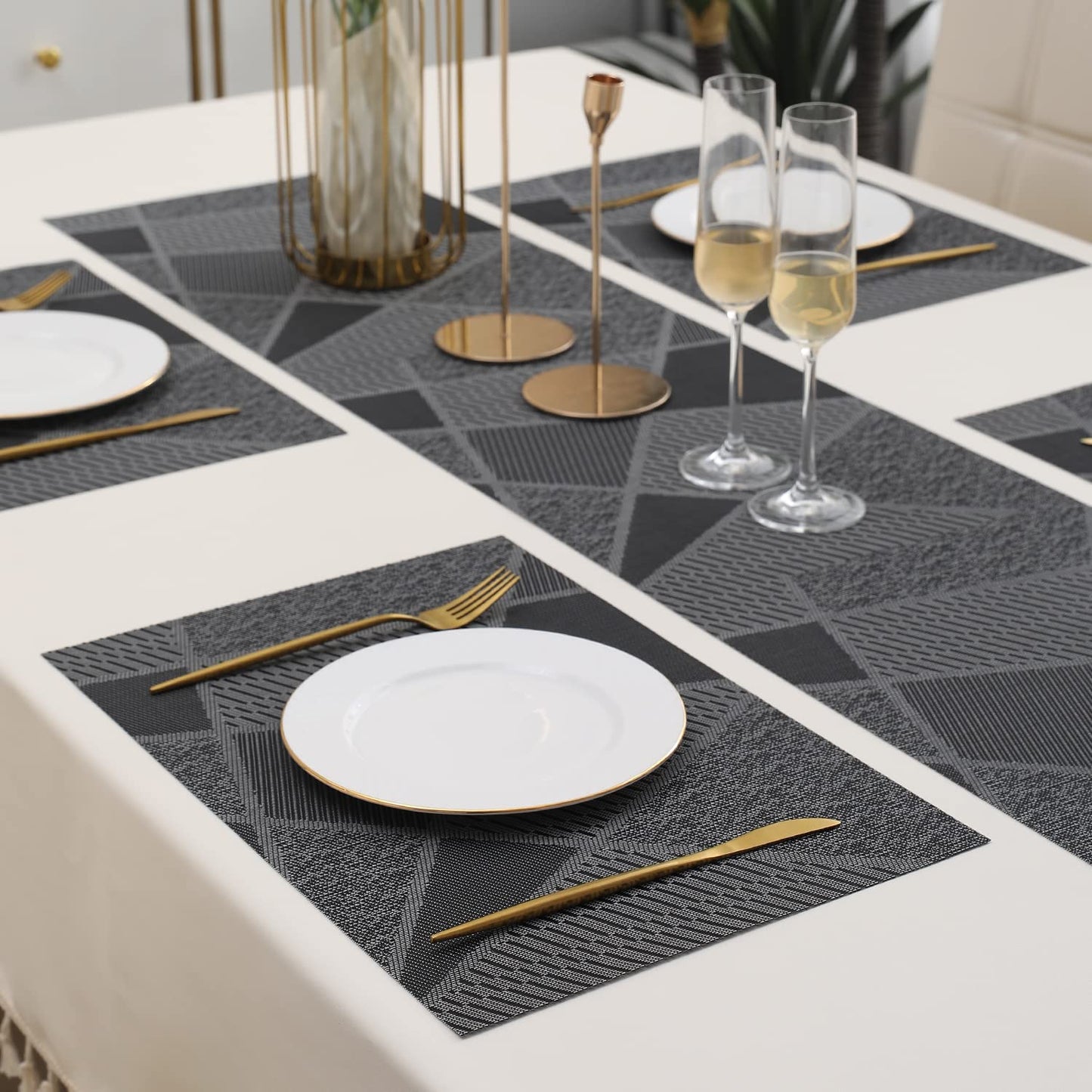 PVC Dining Table Mats, Abstract Black