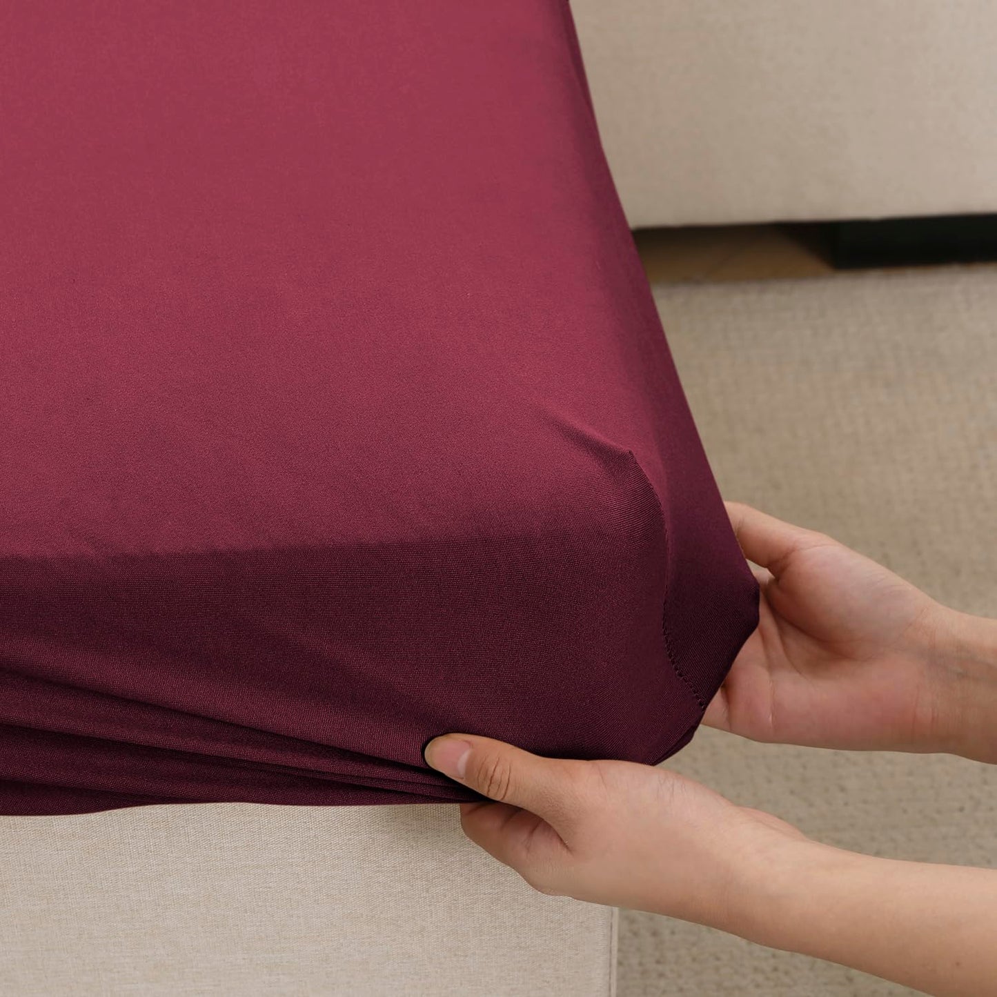100% Waterproof Stretchable Seat Couch Cushion Cover for 1/2/3 Seater, Maroon
