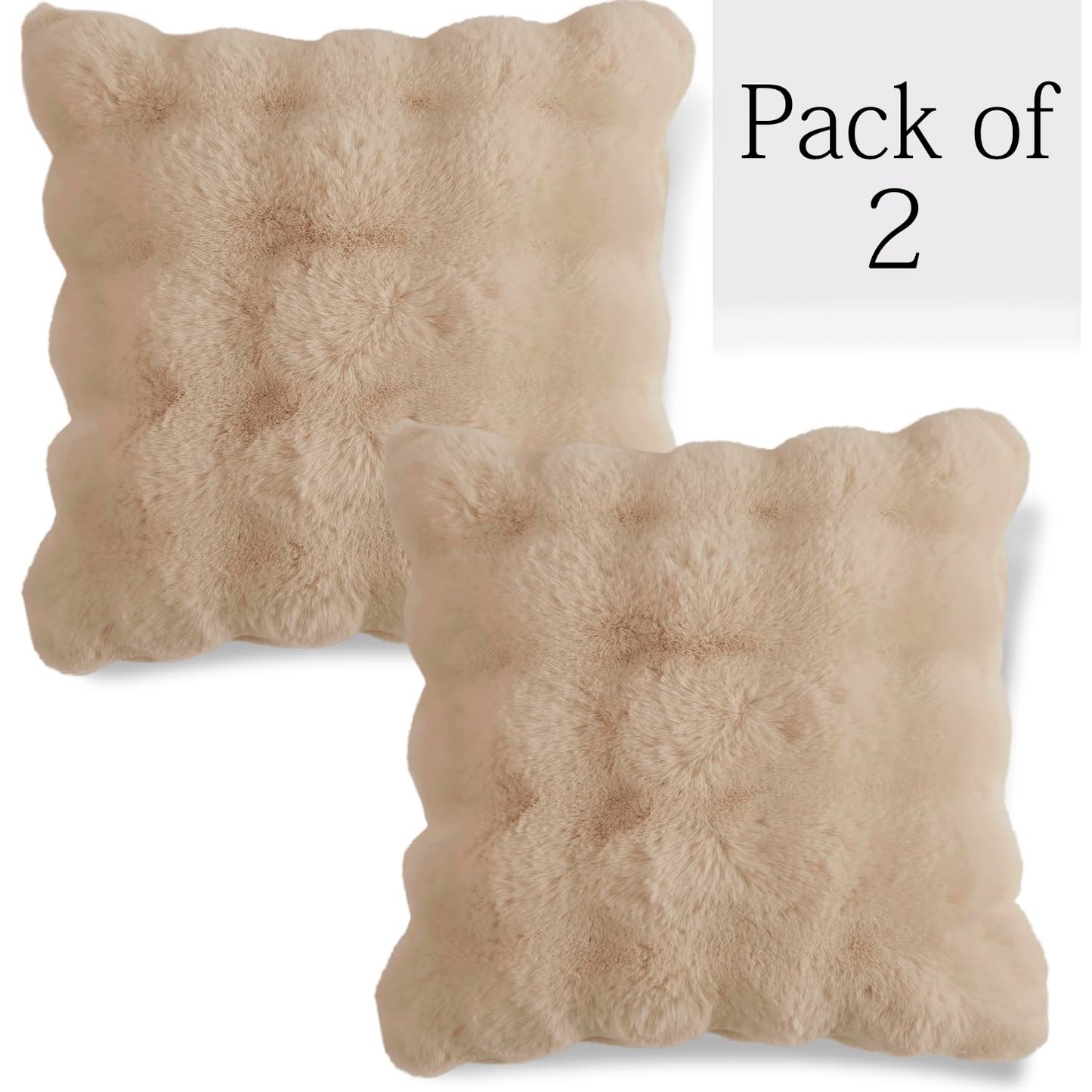 Faux Rabbit Fur Sofa Cushion Covers Pack of 2, Latte Brown