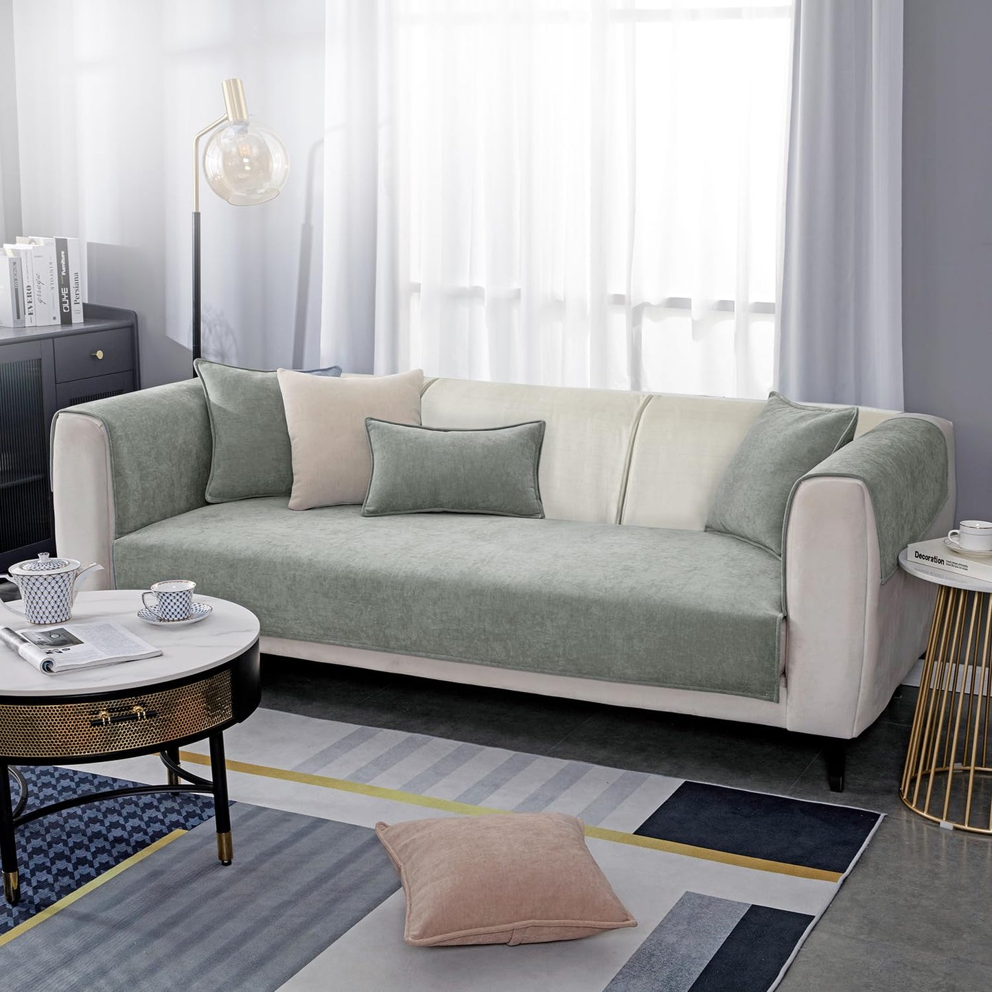 Premium Chenille Sofa Cover Mat with 2 Armrest Cover, Grey