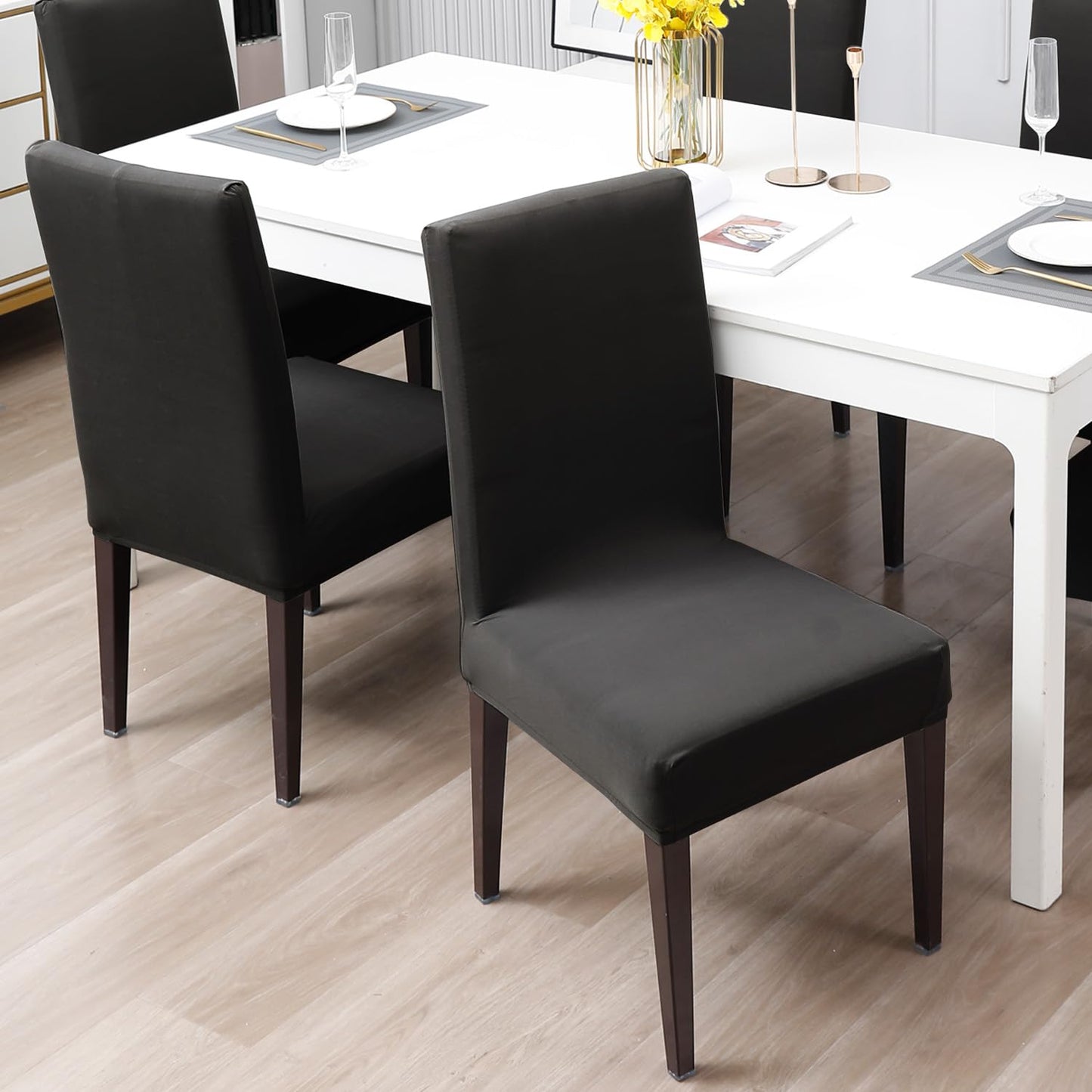 Dining Chair Cover Seater Stretchable Elastic Slipcovers, Dark Grey