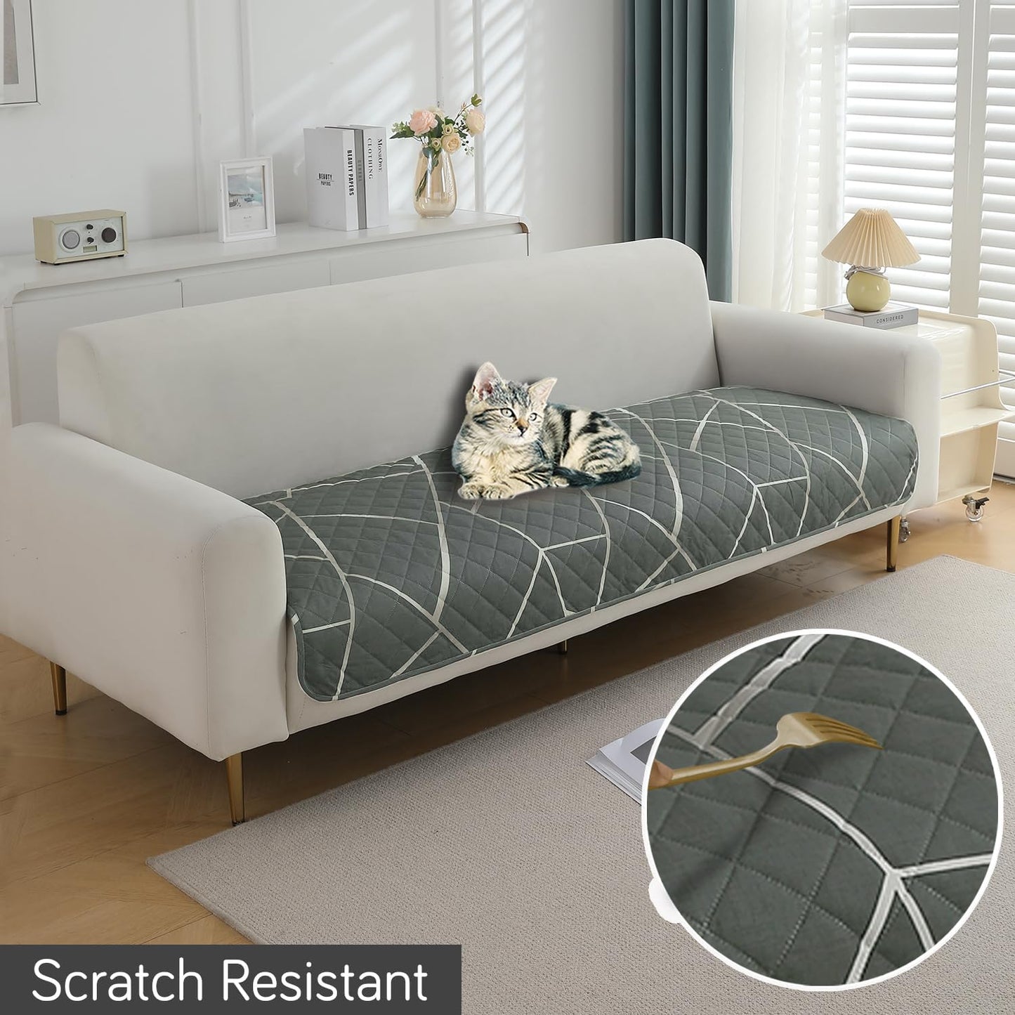 Quilted 1/2/3 Seater Waterproof and Anti-Slip Sofa Cover Mat, Abstract Geometric Shadow Grey