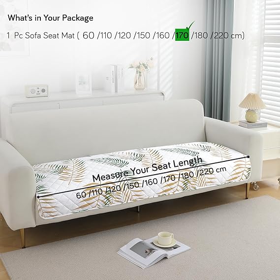 Quilted, Waterproof and Anti-Slip Sofa Cover Mat, Palm Leaves Forest Green