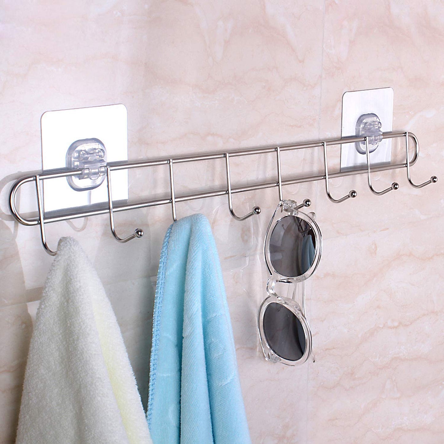 Magic Sticker Series Self Adhesive Stainless Steel 6/8 Hook Rail - 5KG Load Capacity