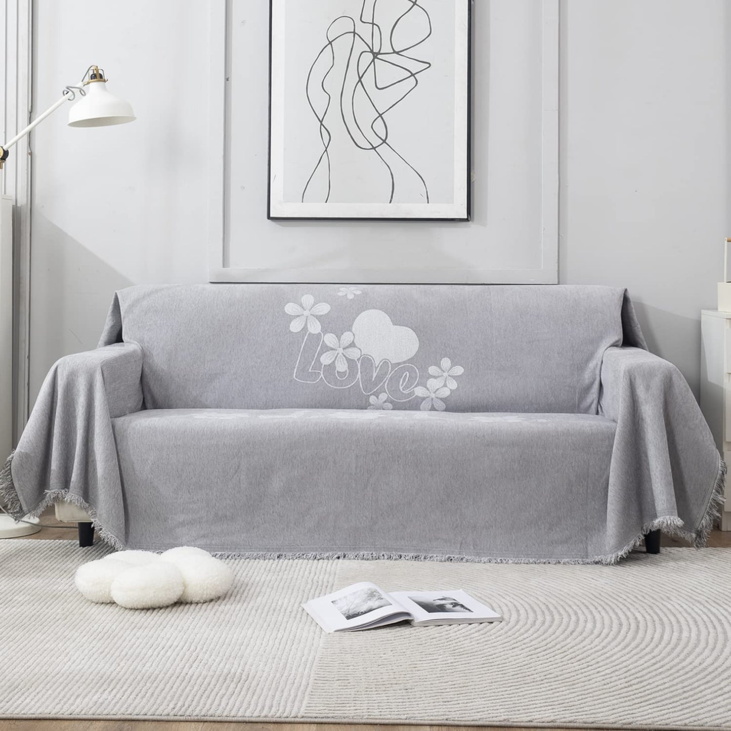Thick, Soft and Pet Friendly Chenille Sofa Cover Throw, Grey Nature