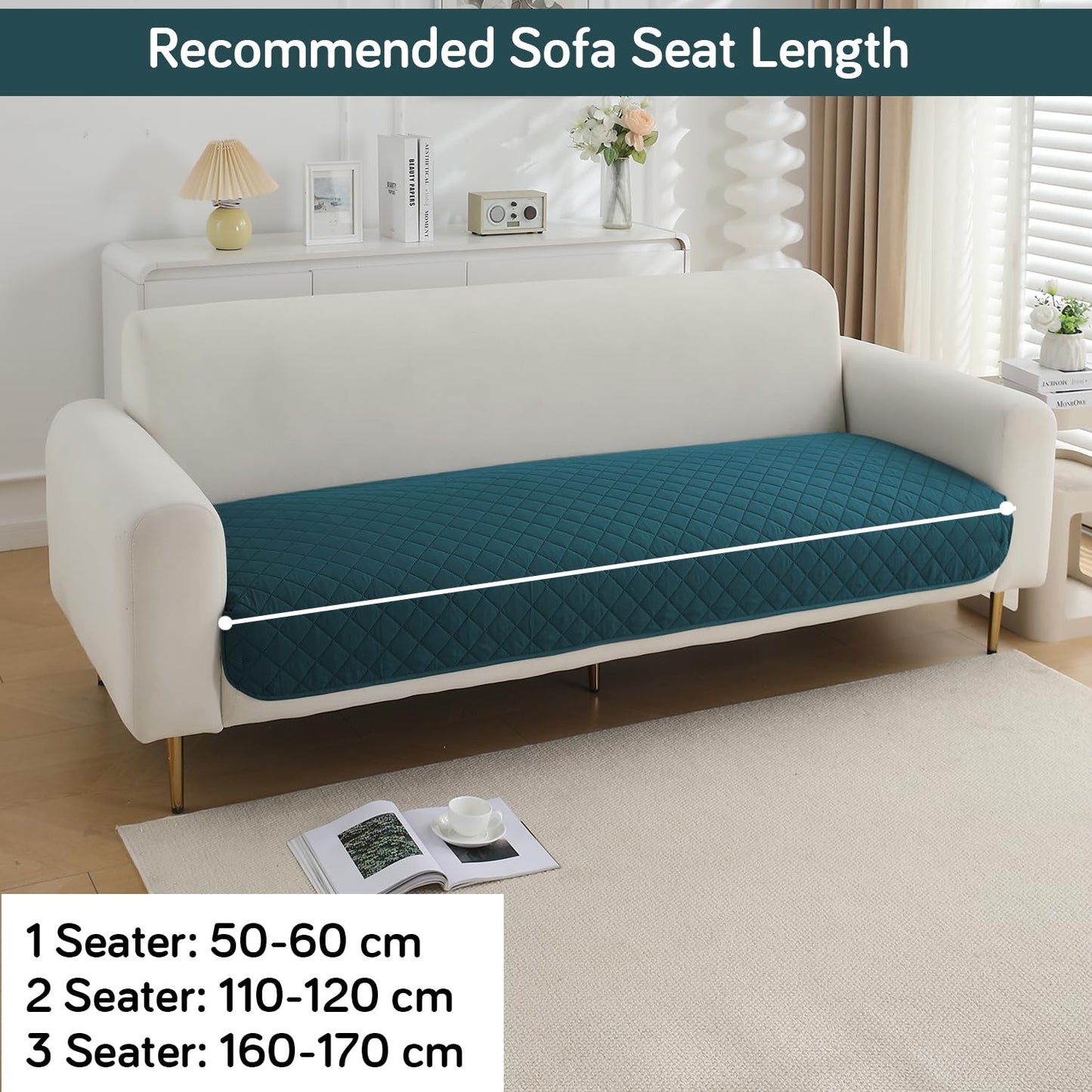 Water Repellent + Waterproof Quick Dry Sofa Seat Mat for 1/2/3 Seater Sofa - Peacock Blue