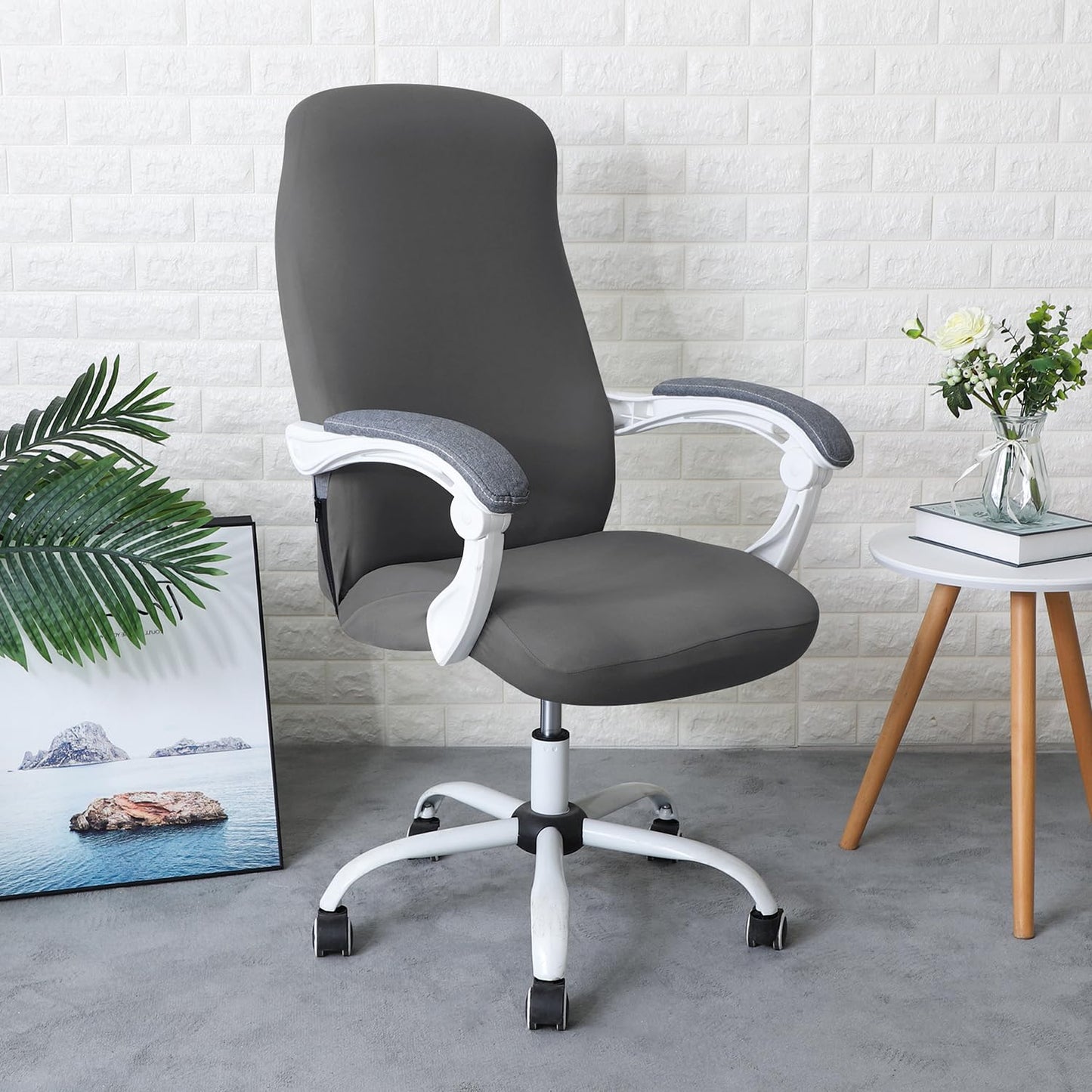 HOKIPO 140gsm Stretchable Office Chair Cover, Grey - Medium / Large