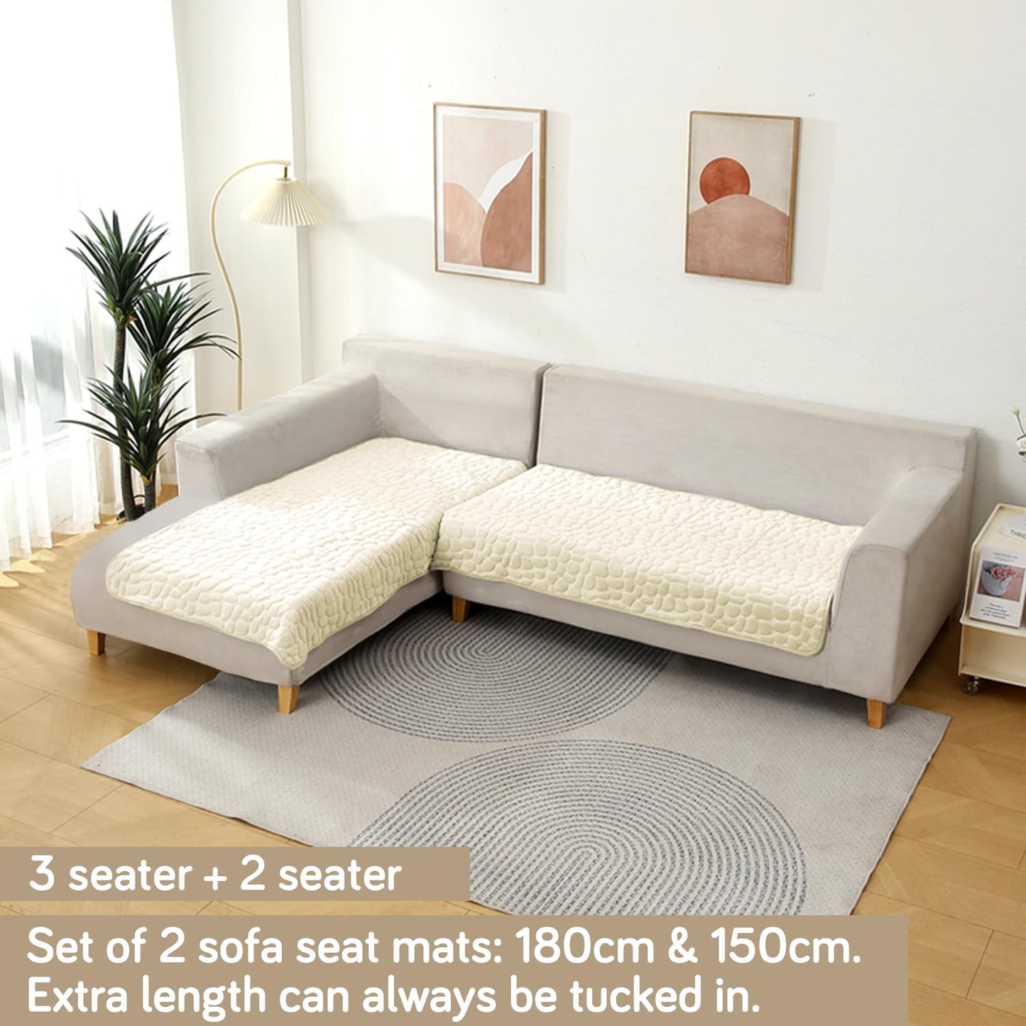 HOKIPO Premium Pebble Milk Velvet L Shape Sofa Cover Mat, Bliss White