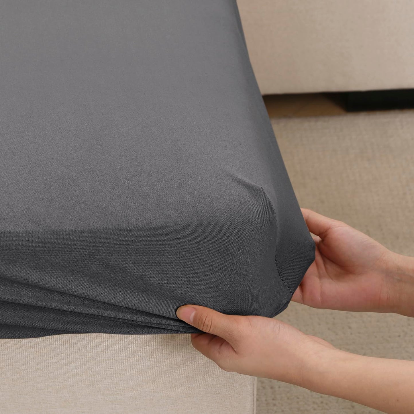100% Waterproof Stretchable Seat Couch Cushion Cover for 1/2/3 Seater, Dark Grey
