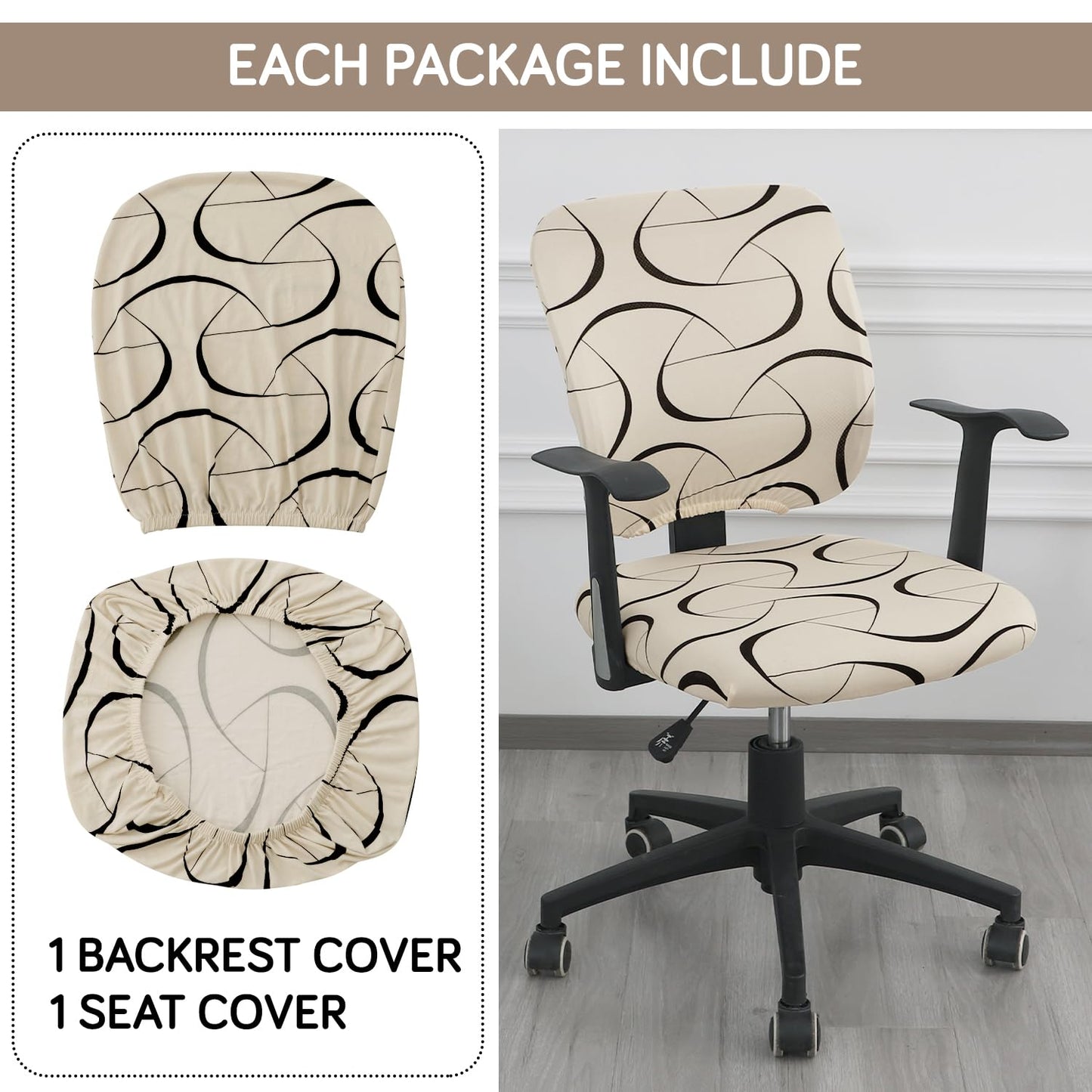 HOKIPO 140gsm Stretchable Office Chair Cover, Natural Beige Abstract Art