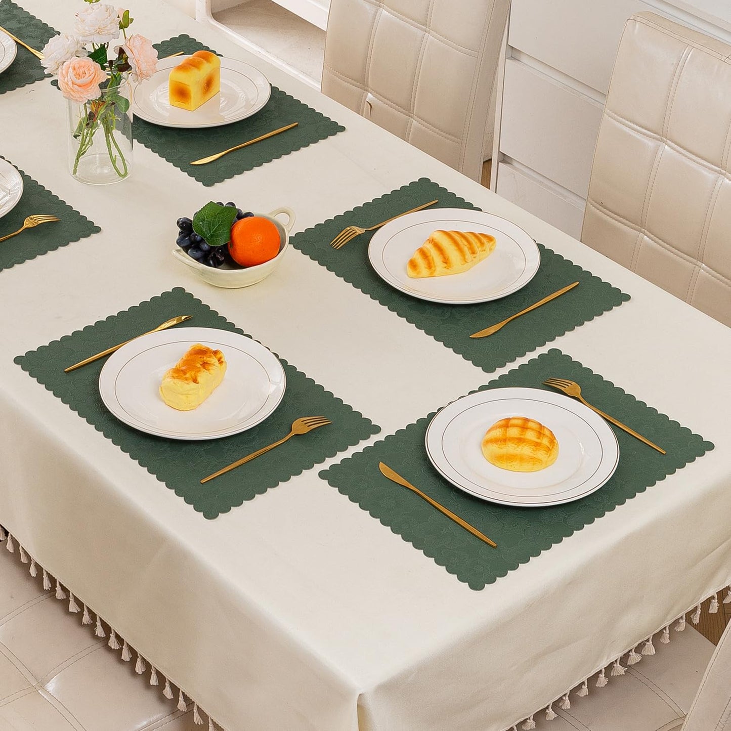 Florista Blush Royal Luxe Faux Leather Mats for Dining Table - Sage Green