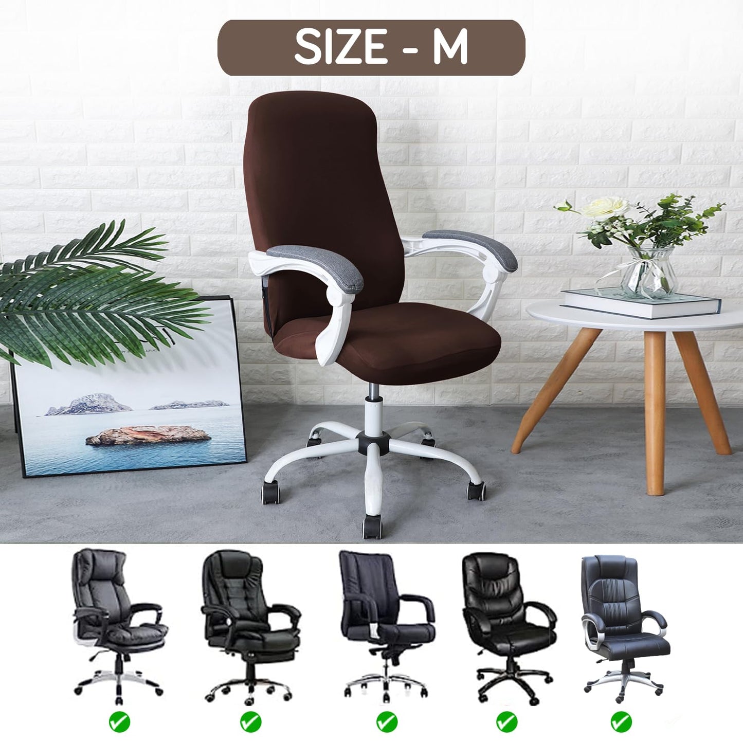 HOKIPO 140gsm Stretchable Office Chair Cover, Brown - Medium / Large
