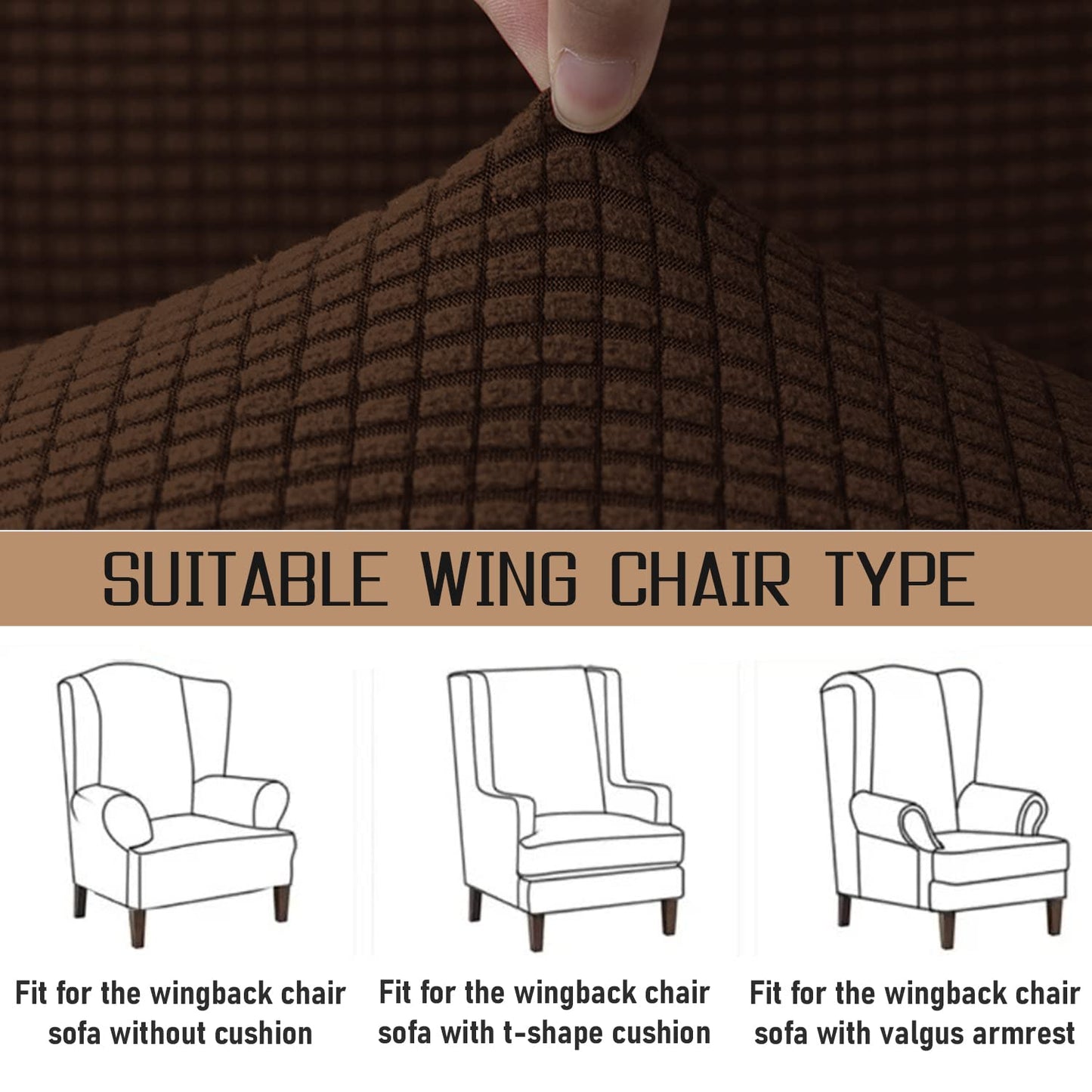 Dark Brown Elastic Stretchable Jacquard Wing Chair Cover