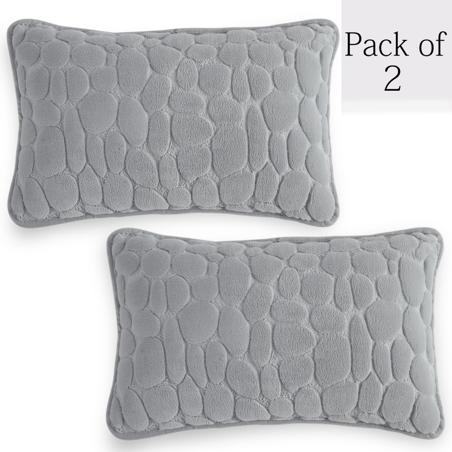 Buy Moon Grey Colour Premium Zippered Pebble Texture Milk Velvet cushion covers in set of 2