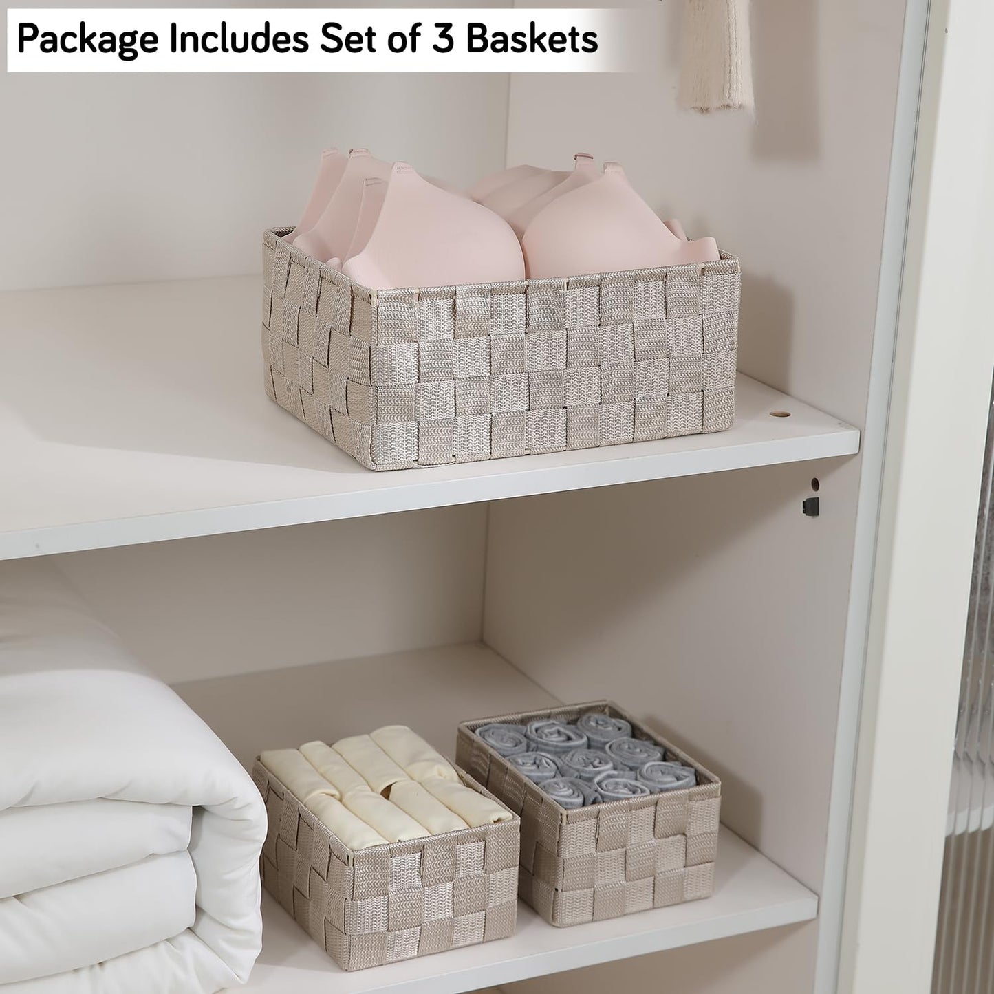 Nylon Storage Basket Desk Organizer, Beige