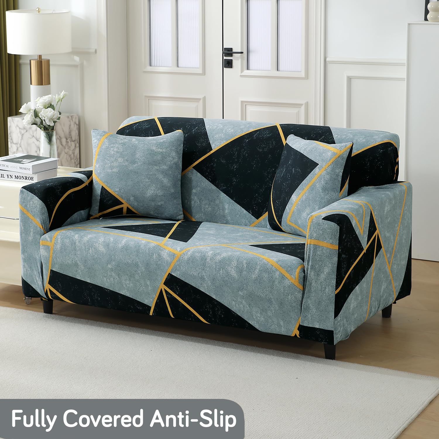 Abstract Geometry Print non slip stretchable 2 seater sofa cover