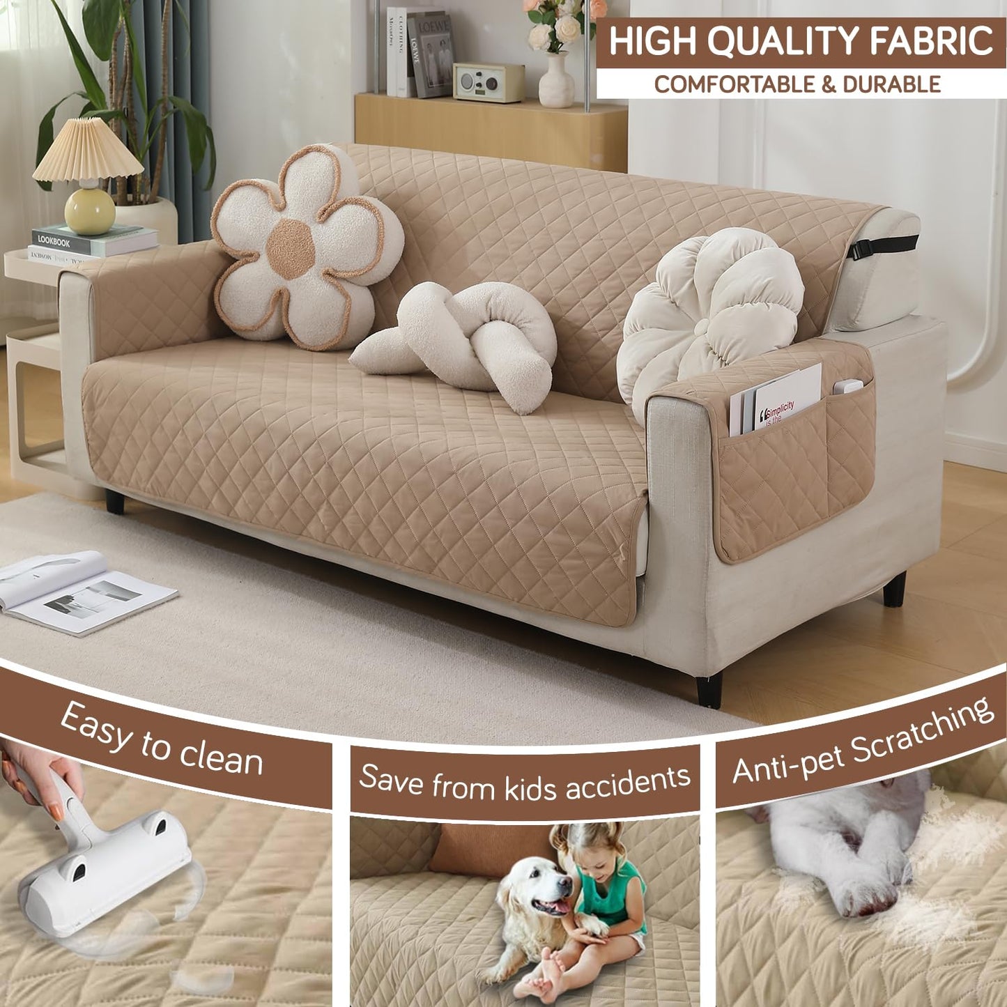 Beige colour Quilted Waterproof Sofa Protector for 2 Seater – Durable, Comfortable & Anti-Slip