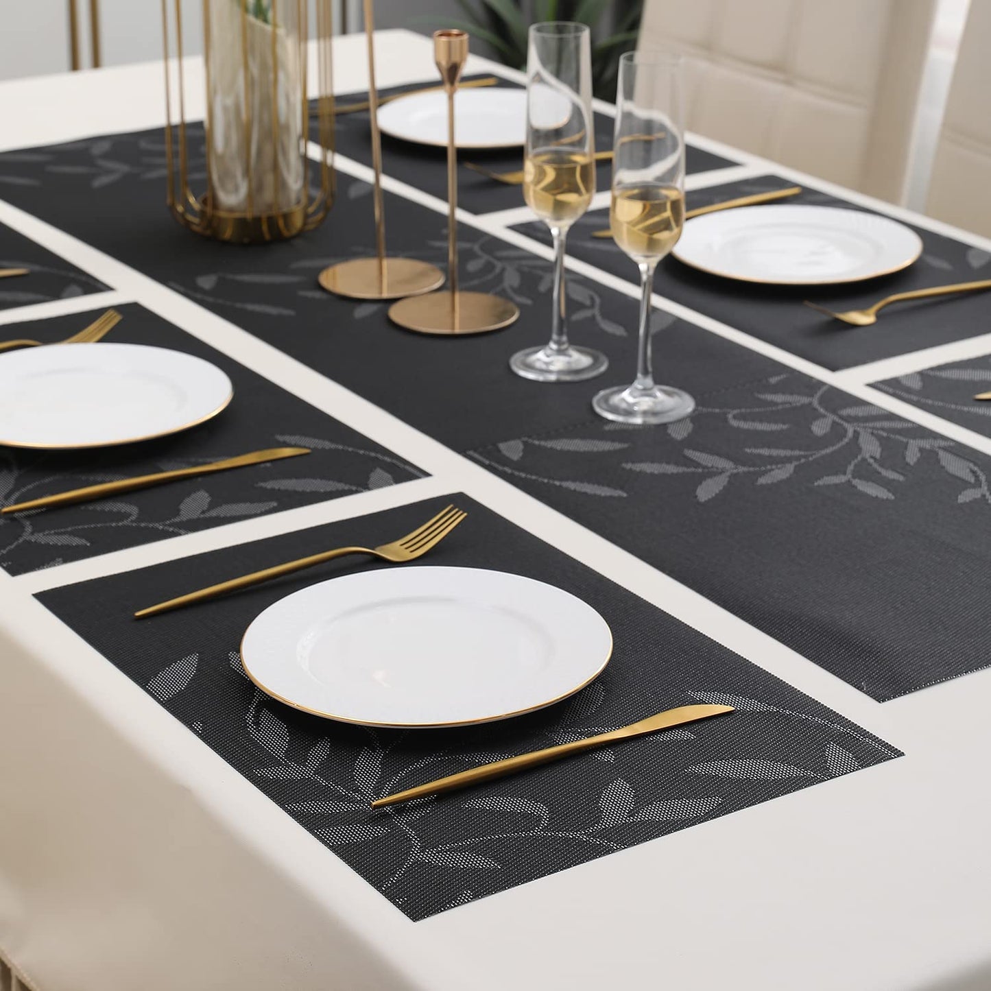 PVC Dining Table Mats, Black Leaves