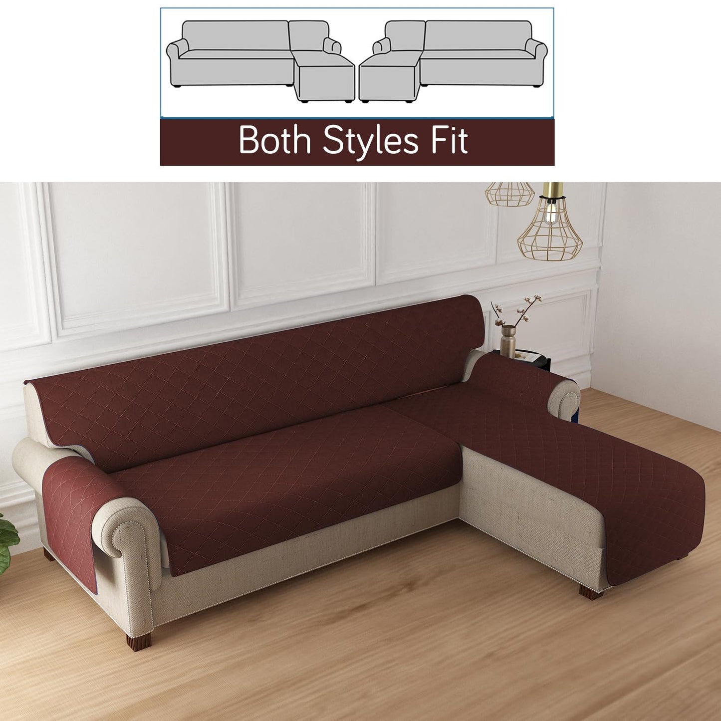 Quilted Reversible One Piece L Shape 4/5/6 Seater Sofa Cover Mat, Brown