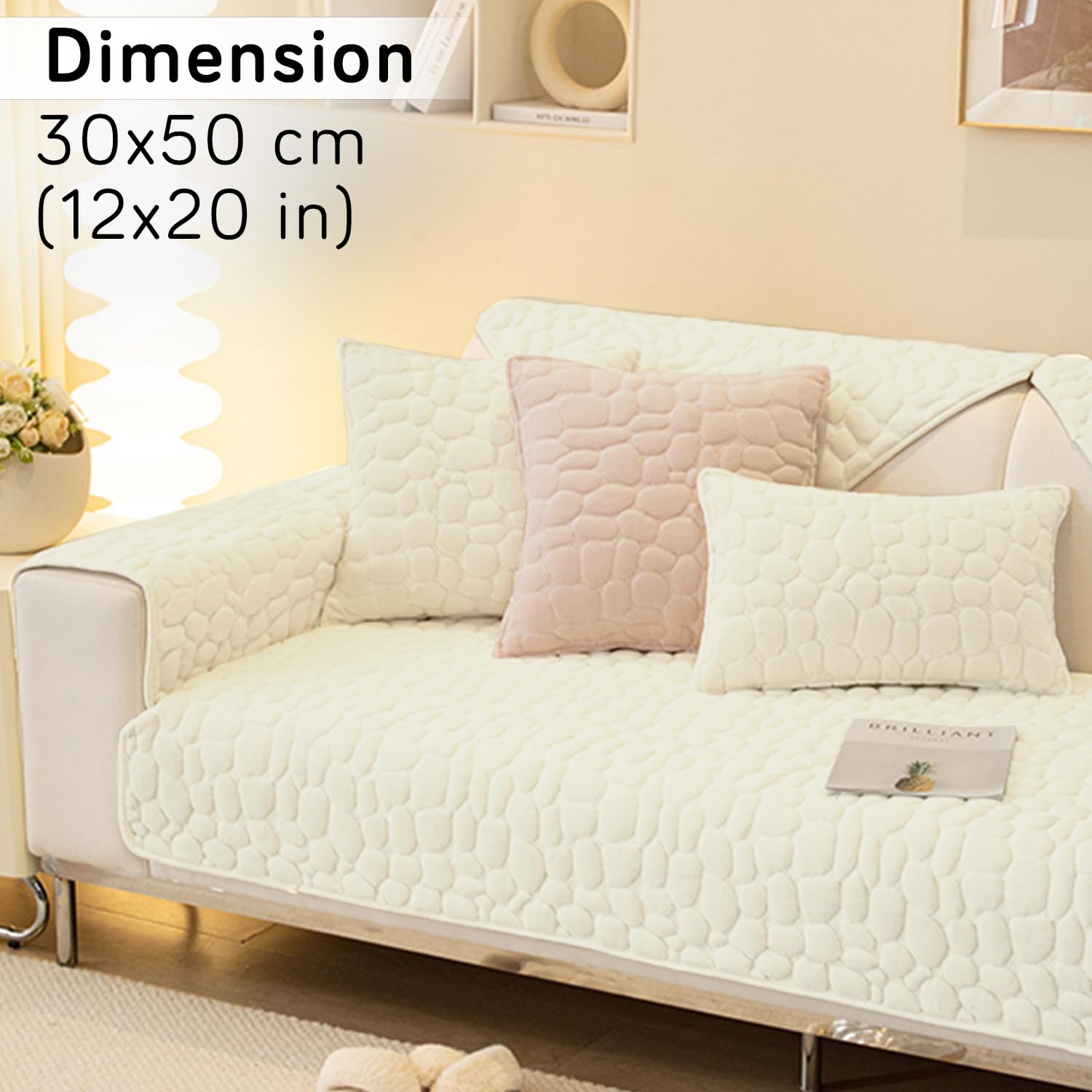 Buy Bliss White colour Zippered Pebble Texture Milk Velvet Sofa Cushion Covers