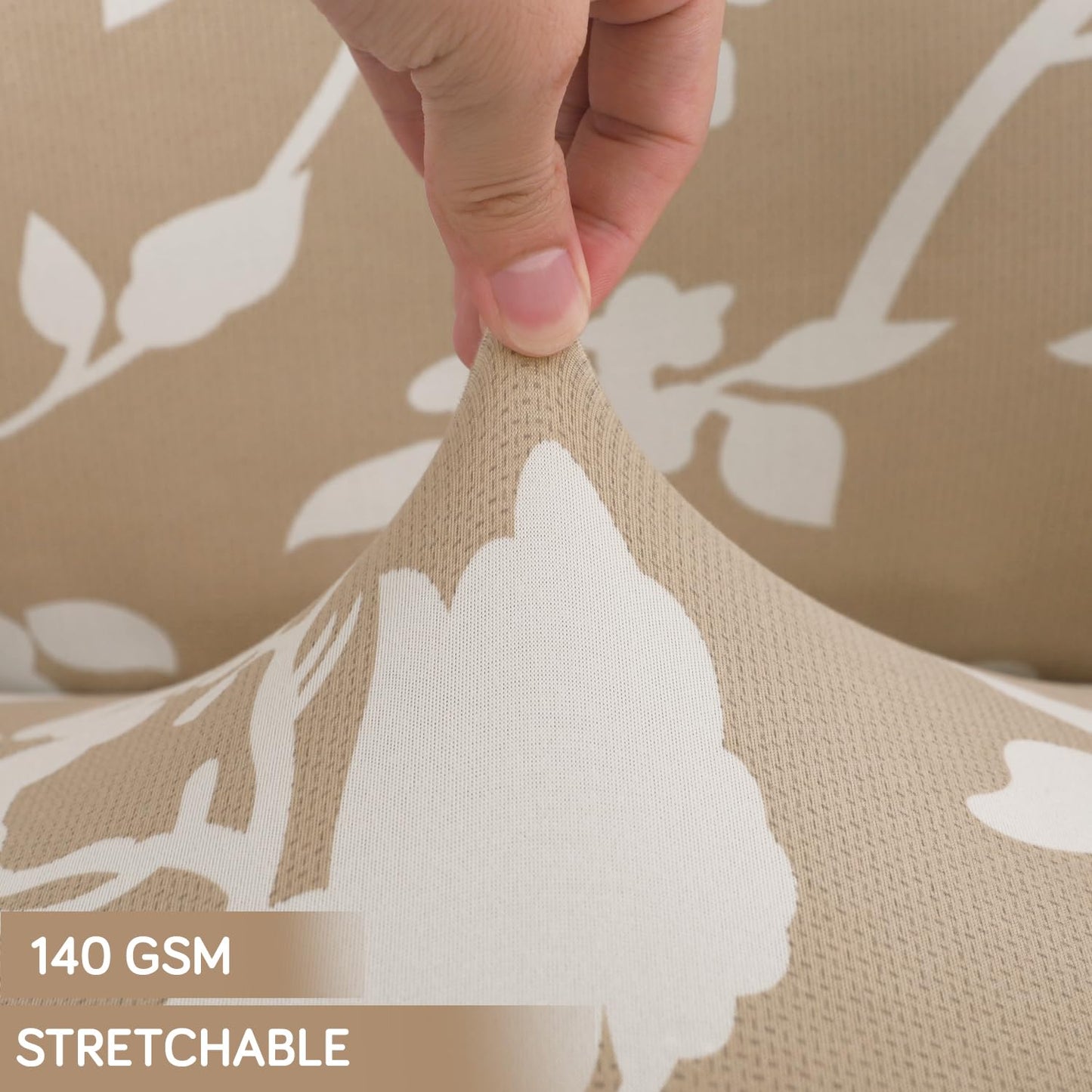 HOKIPO 140gsm Stretchable Office Chair Cover, Buff Brown Sillehoute Floral - Medium / Large