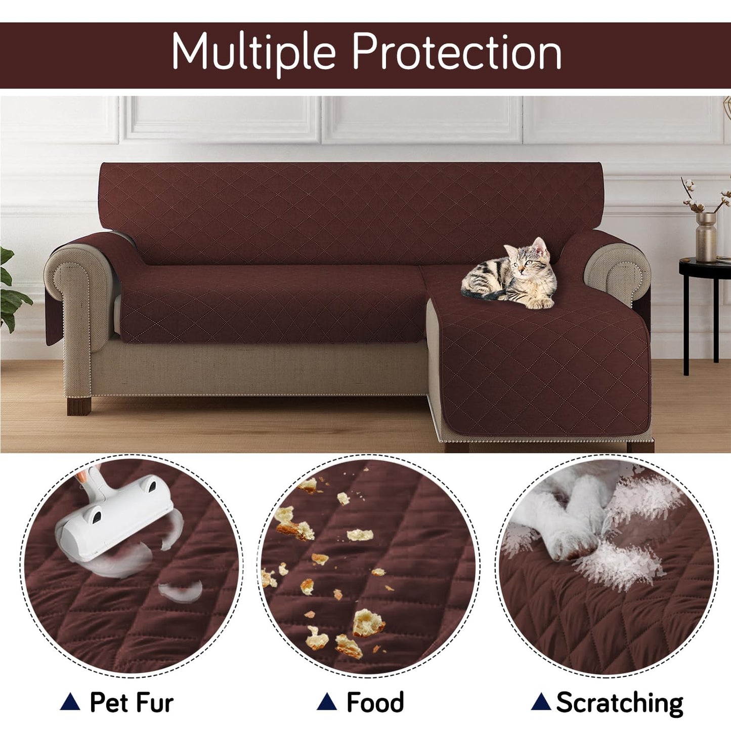 HOKIPO Quilted Reversible One Piece L Shape 4/5/6 Seater Sofa Cover Mat, Brown
