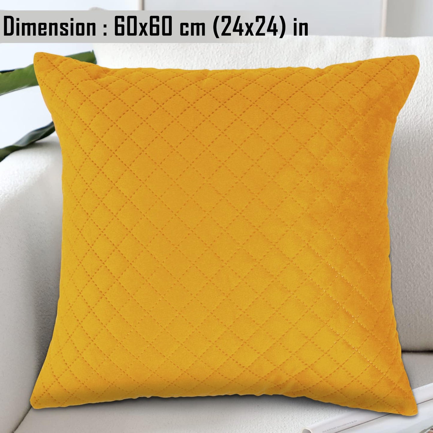 Quilted Velvet Sofa Cushion Cover Pack of 2, Mustard Yellow