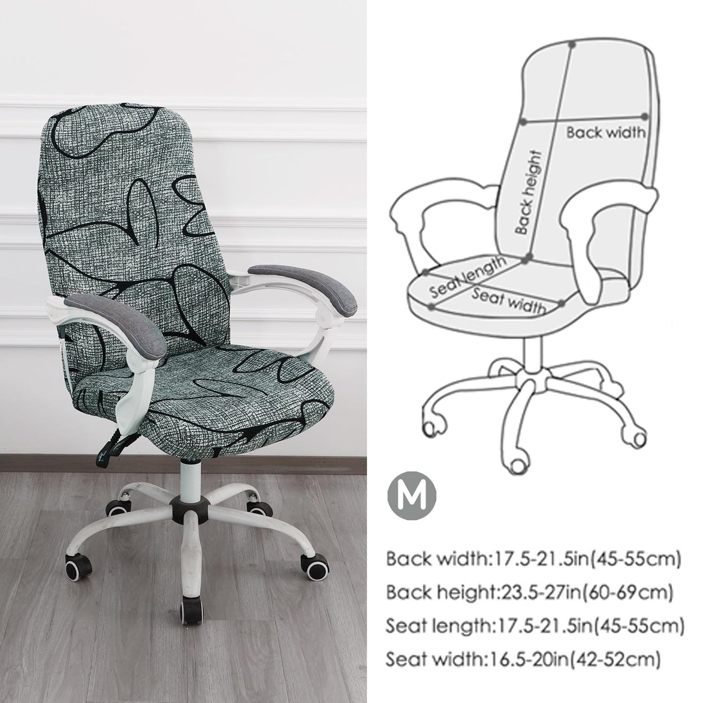 Guide on How to measure chair size for an Stretchable Office boss Chair Cover - size M