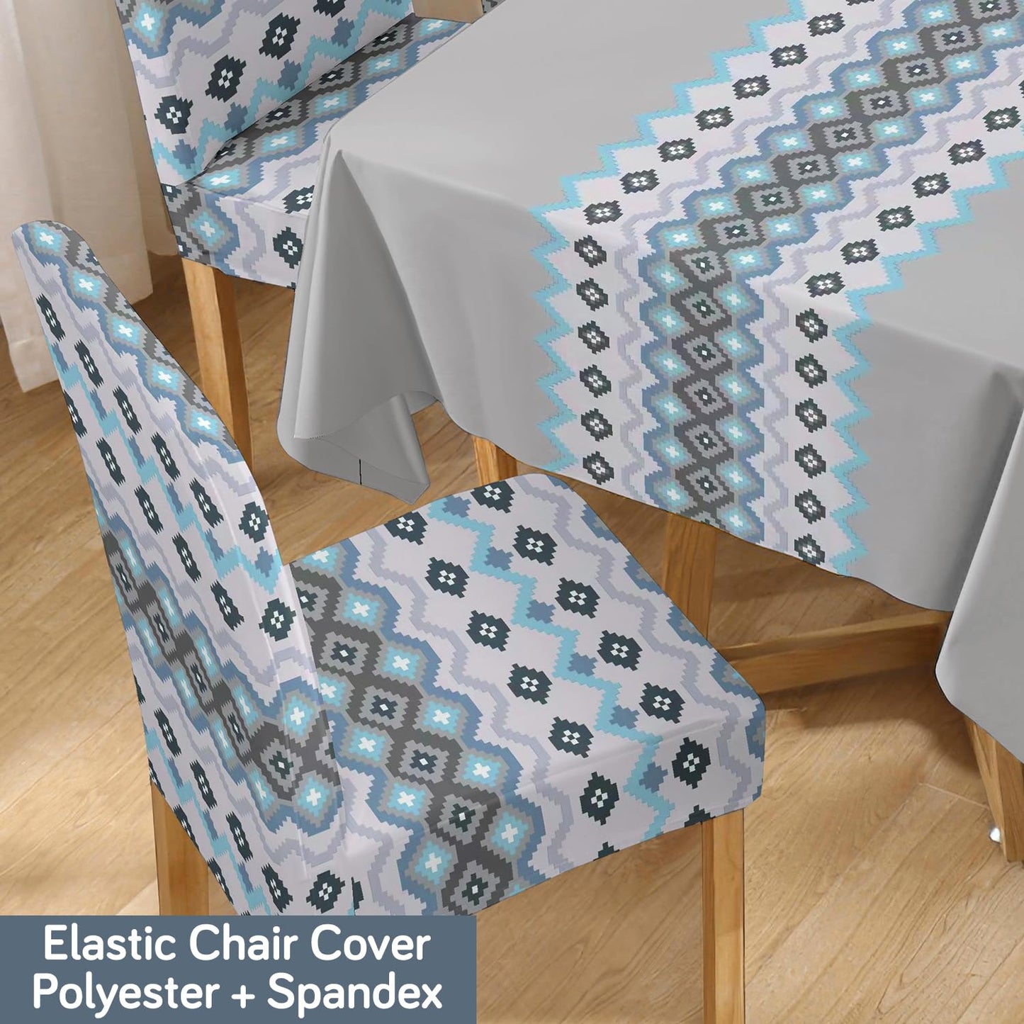 Fossil Grey Printed Dining Set Cover | 4/6 Seater