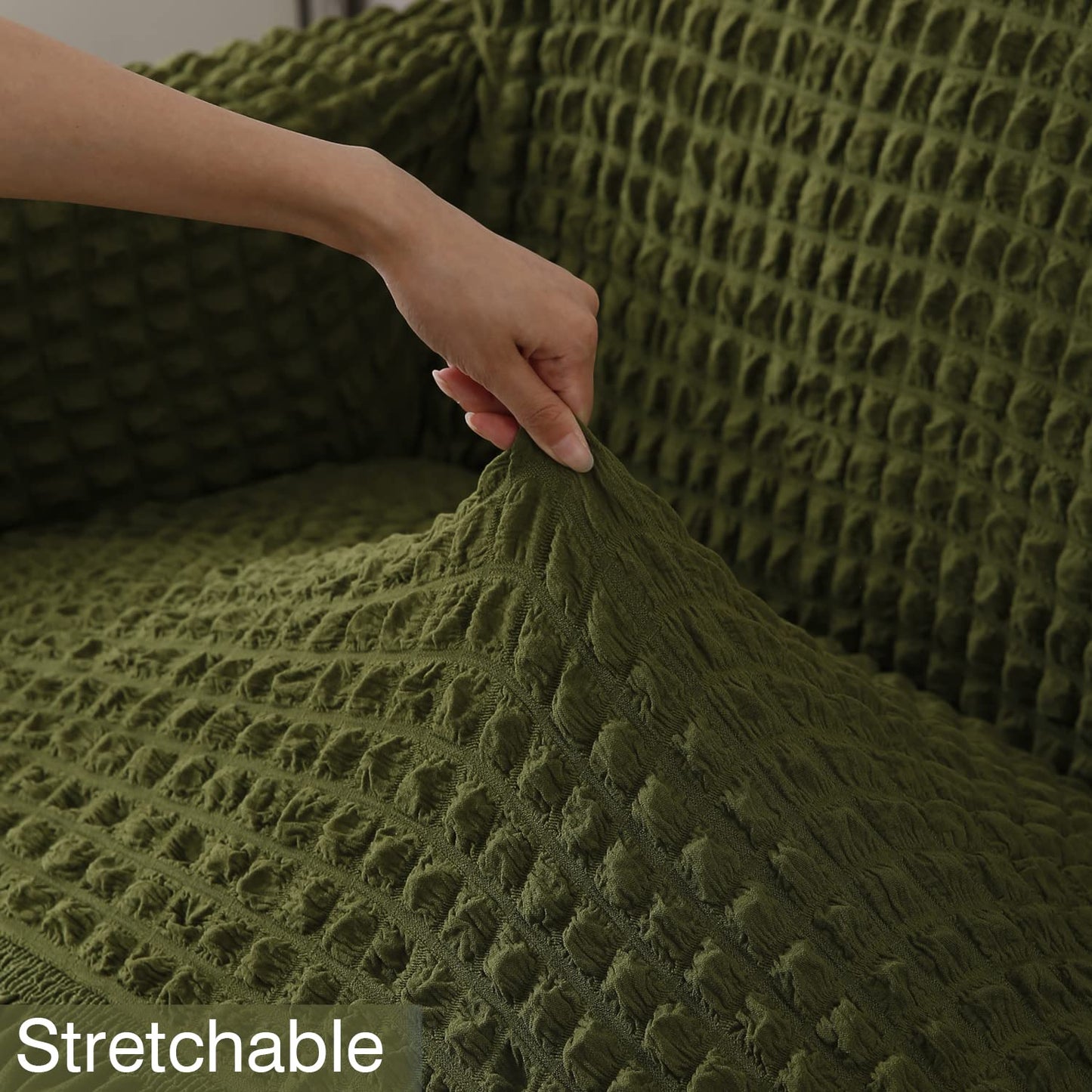 Forest Green Elastic stretchable Turkish Bubble frill sofa cover set